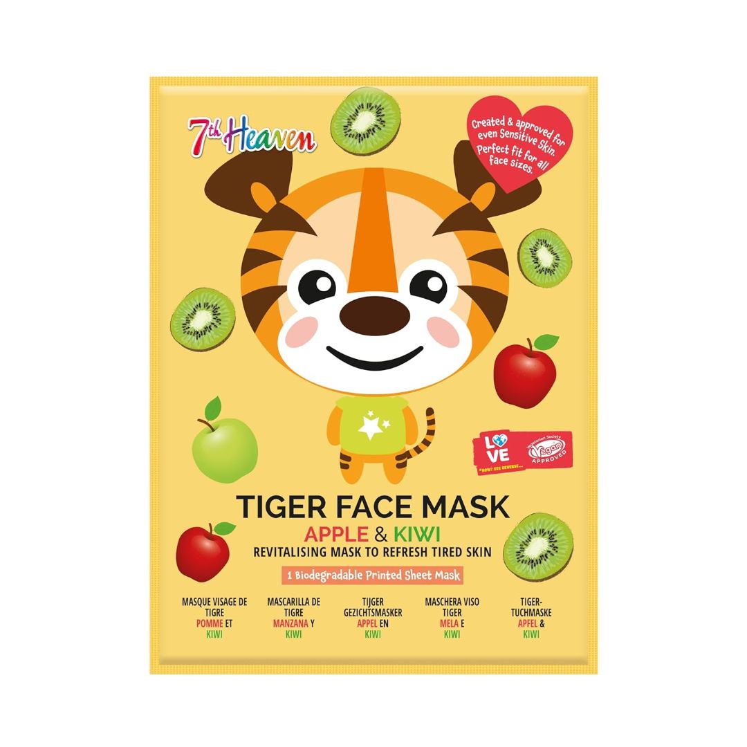 7th Heaven Tiger Face Mask - Hydrating & Detoxifying Sheet Mask for Glowing Skin | Perfect for Spa Nights & Self-Care Routines