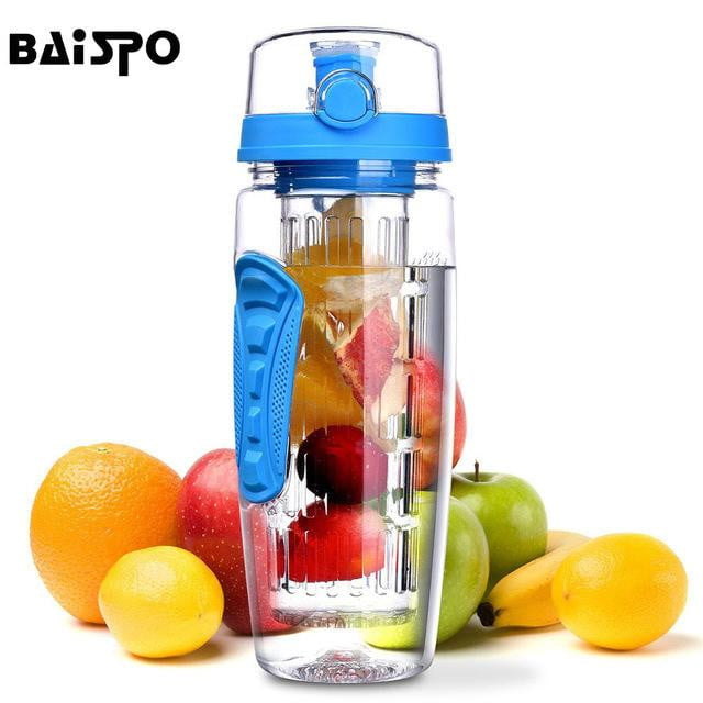 BAISPO 32oz 900ml BPA Free Fruit Infuser Water Bottle with Leak-Proof Lid - Reusable Sports Shaker for Gym, Running & Outdoor Activities