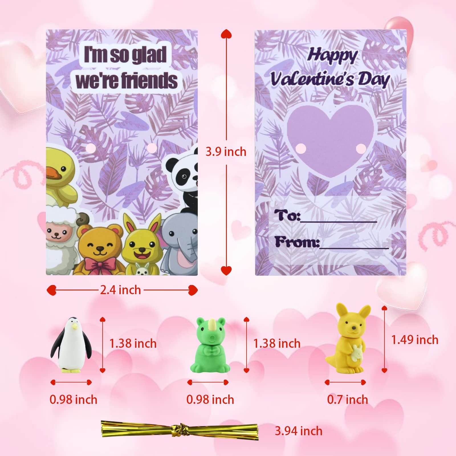 36 Pack Valentines Day Cards for Kids with Cute Animal Eraser Toys - Classroom Exchange Gifts for Boys and Girls - Perfect for School Parties & Valentine's Day Celebrations