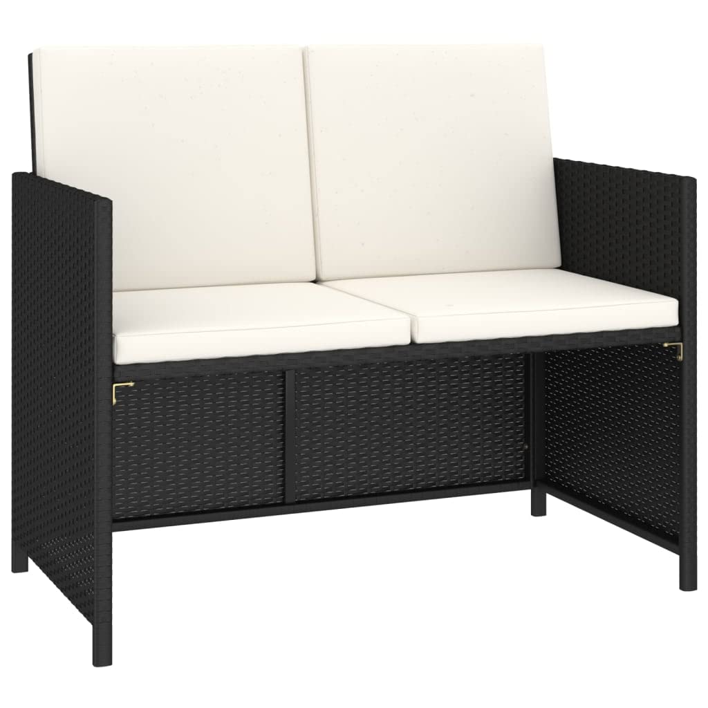 vidaXL 6-Piece Patio Dining Set with Wood Tabletop & Rattan Chairs with Cushions - Black Outdoor Furniture for Garden, Backyard, and Poolside Dining