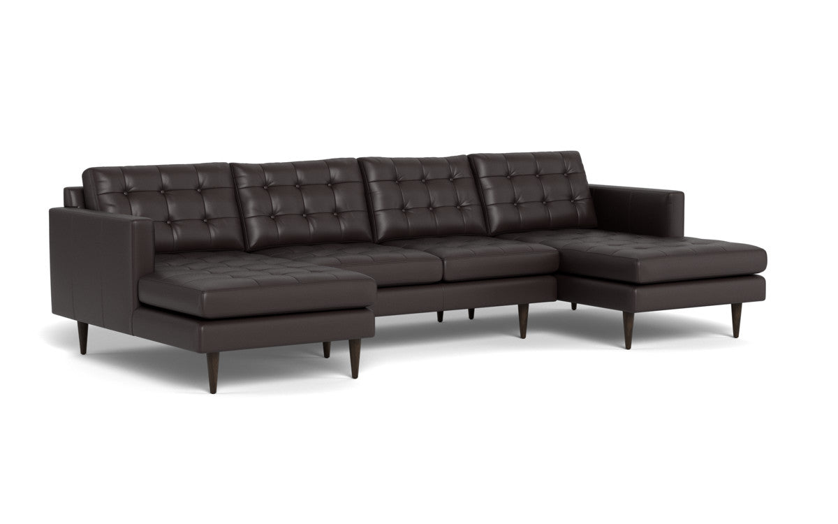 Wallace 126 Genuine Leather Double Chaise U-Shaped Sectional Sofa - Modern Living Room Furniture for Home Theater & Family Gatherings