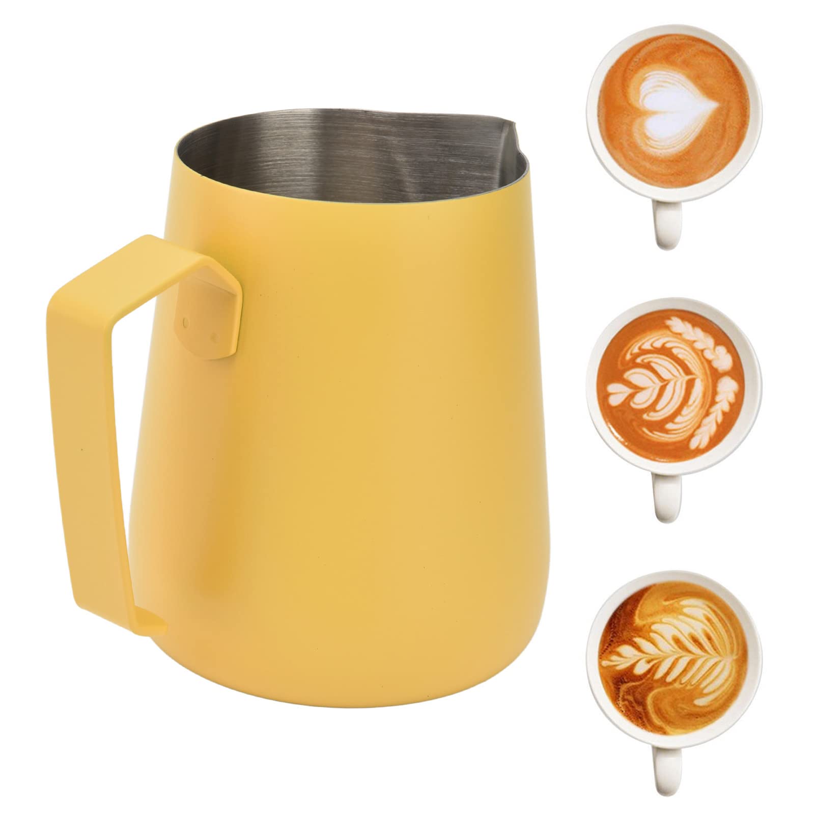 Premium 450ml Milk Frother Cup with Spiked Design - Thickened Latte & Cappuccino Frother for Perfect Coffee Foam - Vibrant Yellow - Ideal for Home Baristas & Coffee Shops