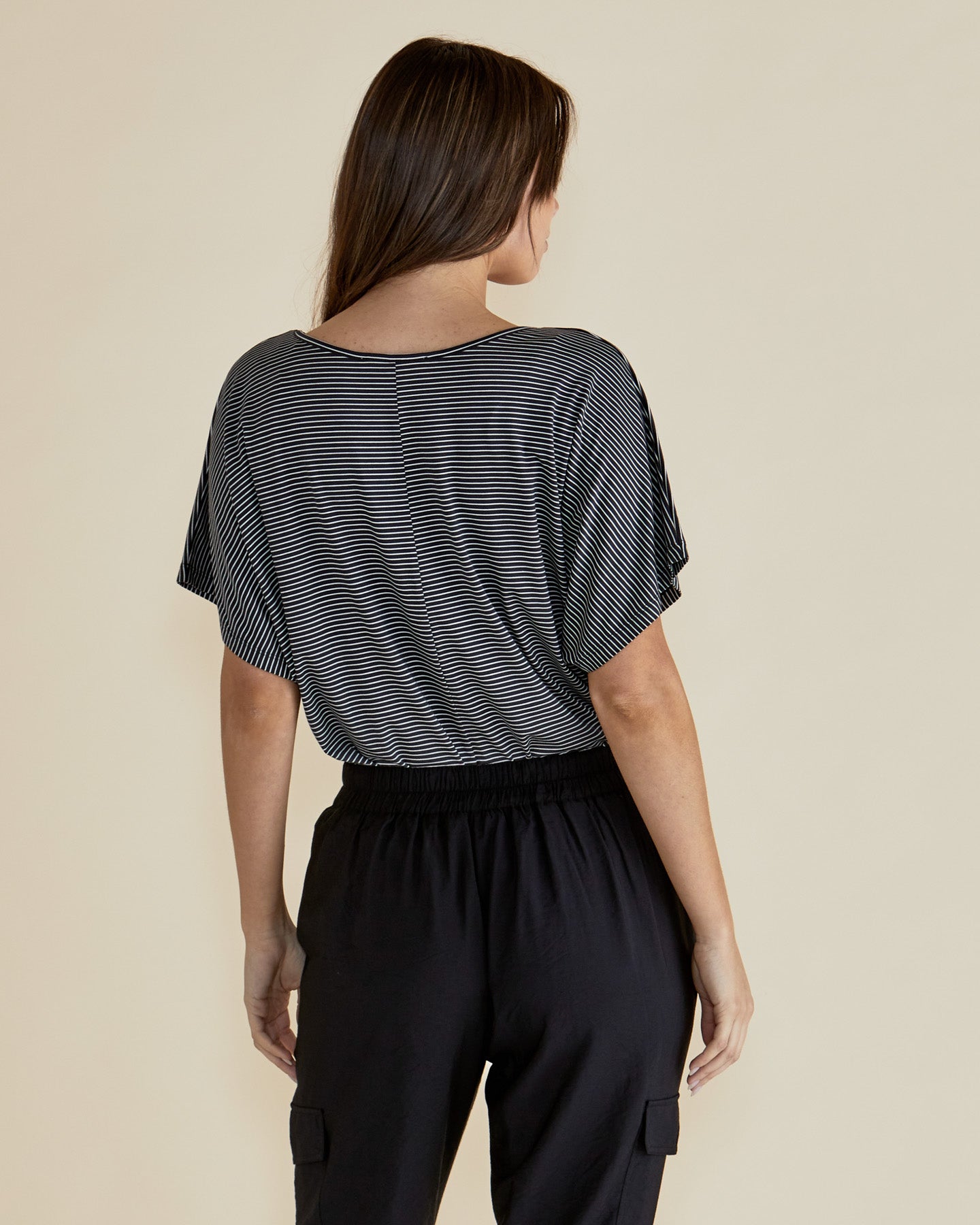 Betty Basics Maui Tee - Soft Cotton Short Sleeve T-Shirt for Women, Charcoal Stripe Casual Top | Perfect for Beach Outings, Summer Travel & Everyday Wear
