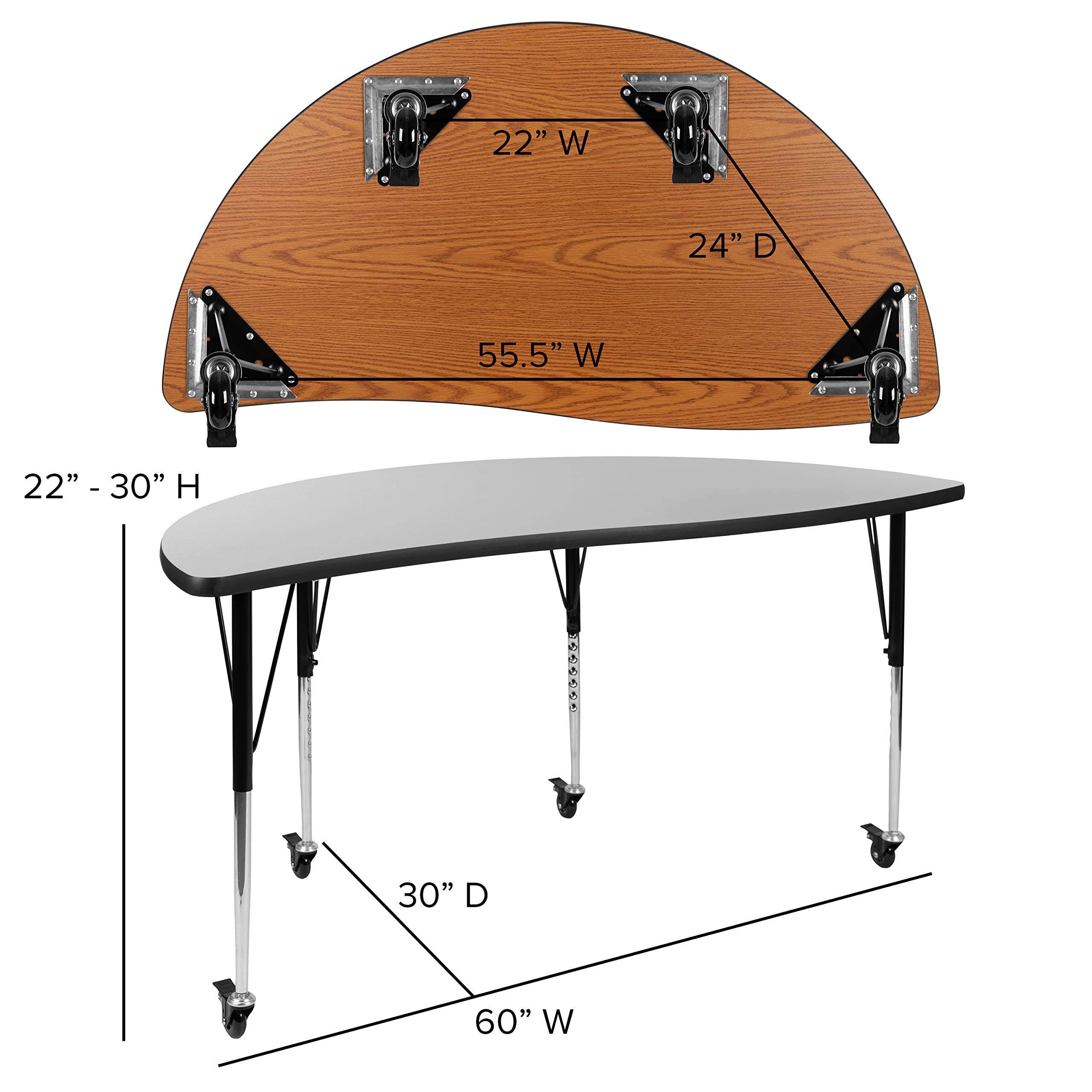 EMMA + OLIVER 60 Inch Round Adjustable Height Activity Table Set with 2 Chairs, Collaborative Learning Table for Kids, Grey - Perfect for Classrooms, Daycares & Home Play Areas