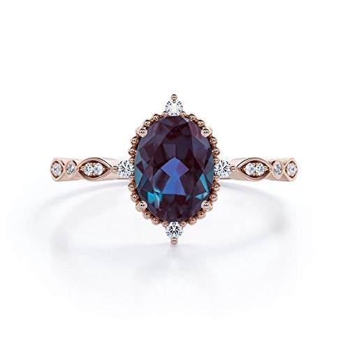 18K Rose Gold Alexandrite Ring | June Birthstone Ring | Color Changing Gemstone Sterling Silver Ring | Anniversary & Birthday Gift for Women & Him | Perfect for Weddings, Prom & Special Occasions