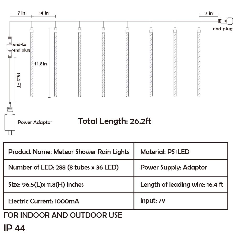 Twinkle Star 288 LED Meteor Shower Lights - 8 Tube Outdoor Icicle Christmas Lights with Snowfall Effect | Waterproof Raindrop Lights for Xmas Tree, Wedding, Party & Holiday Decoration (Blue) | Perfect for Garden, Patio, Roof & Yard Decorations