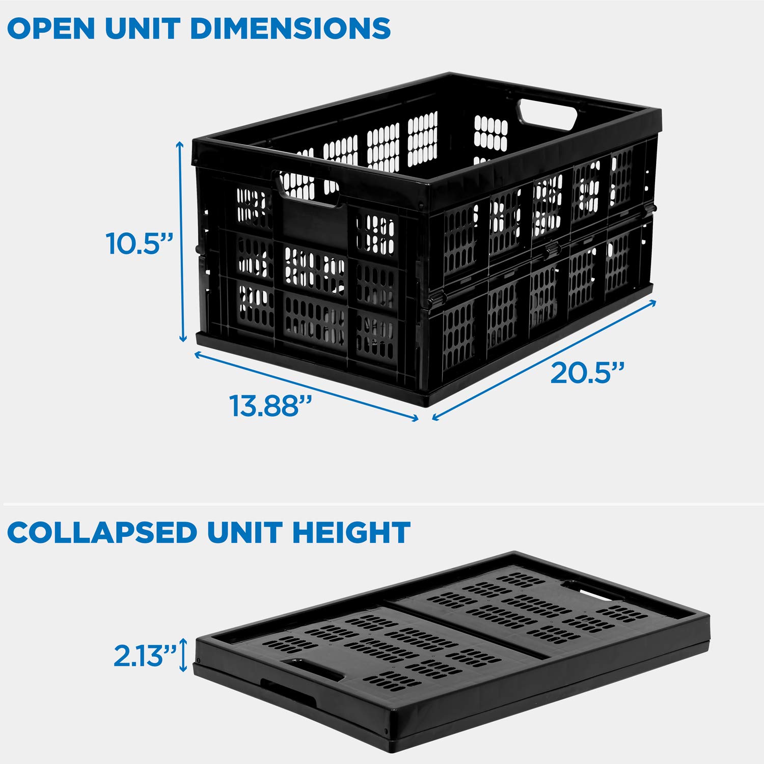 Collapsible Milk Crates 49L - Stackable Plastic Storage Bins Set of 3 - Foldable Organizer for Home, Garage & Warehouse - Perfect for Groceries, Toys & Office Supplies