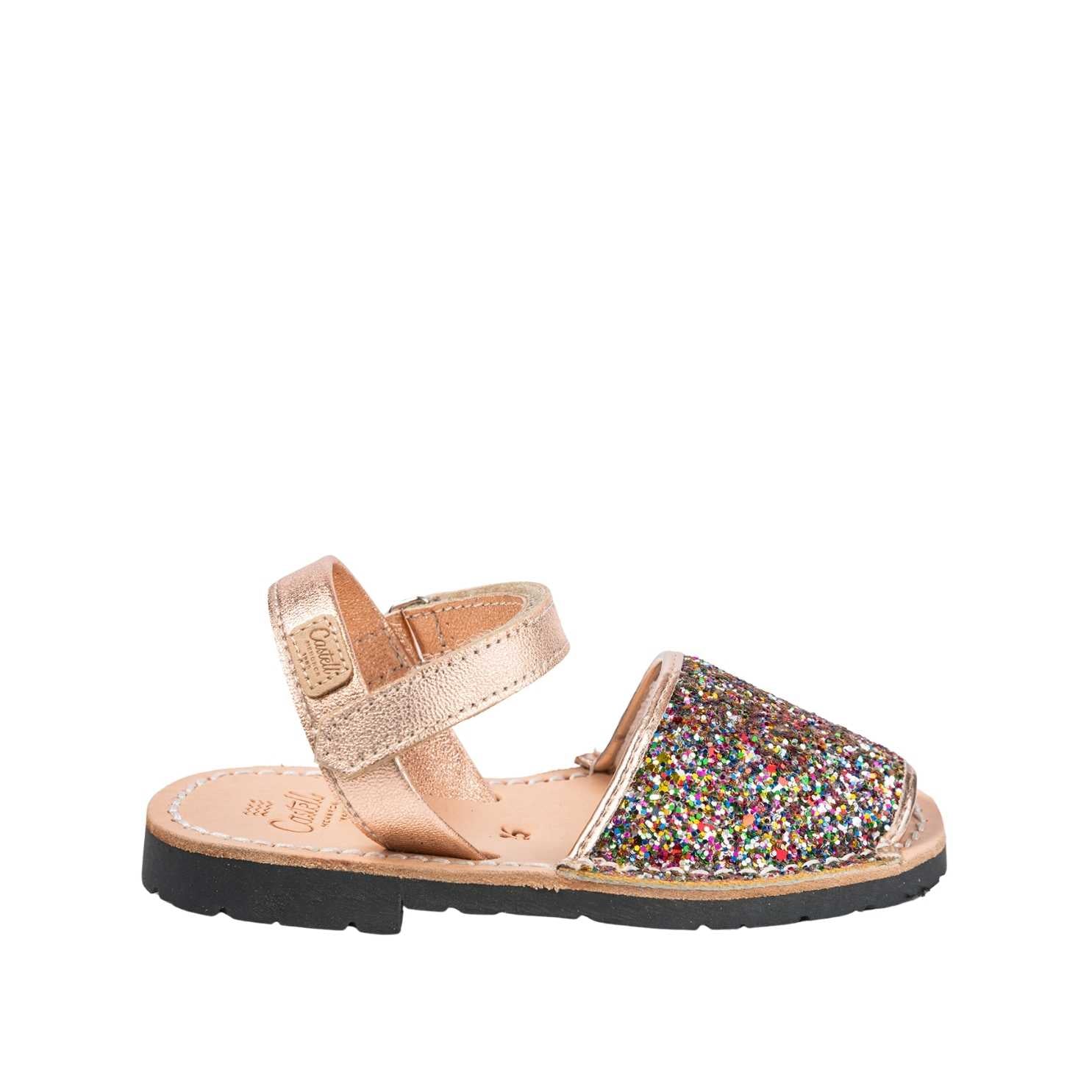 Glitter Leather Open Toe Menorcan Sandal For Kids - Iker 1002R Sparkly Sandals | Comfortable & Stylish Summer Shoes for Girls & Boys | Perfect for Beach, Pool & Outdoor Play