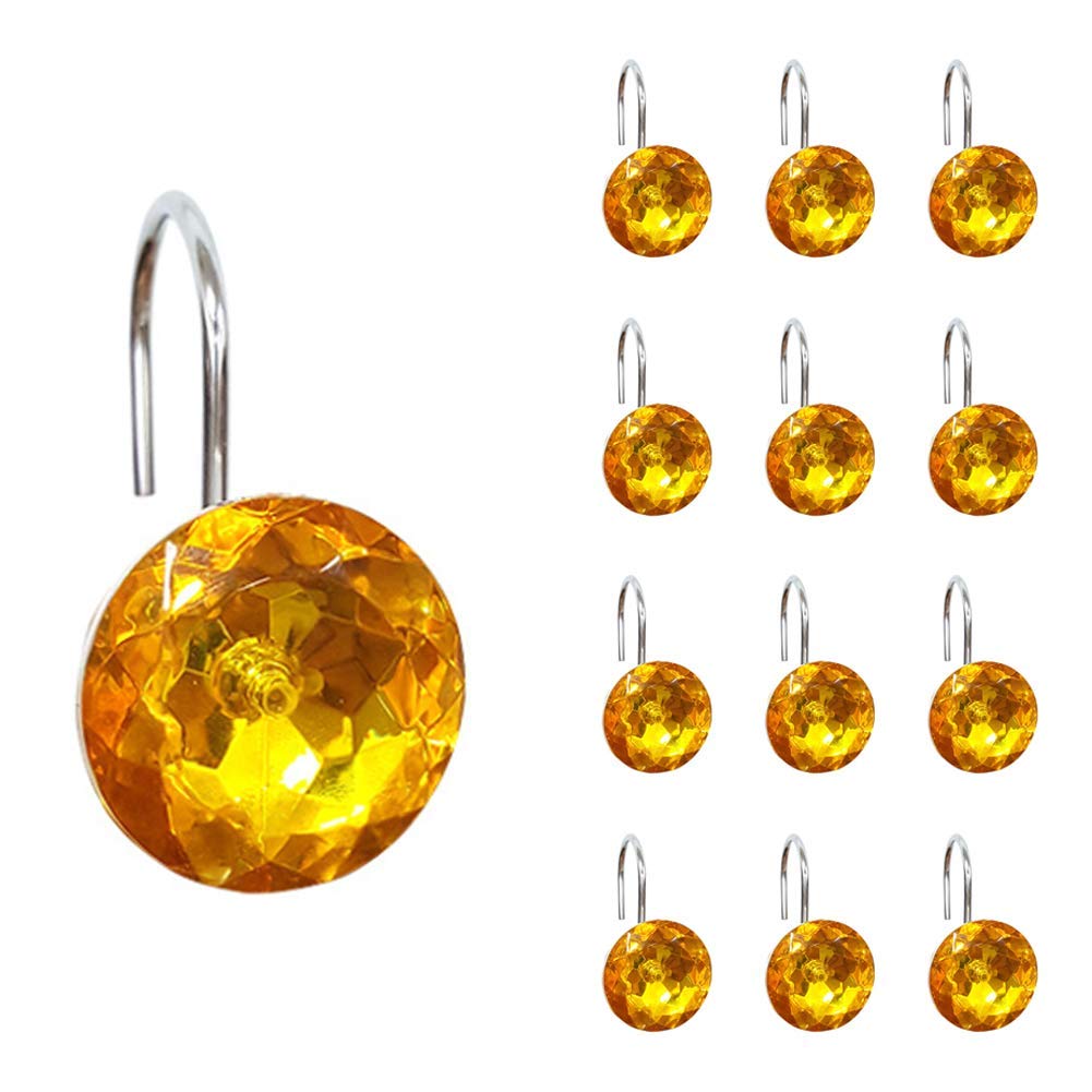 12 Pcs Bling Rhinestone Shower Curtain Hooks - Decorative Bathroom Rolling Hooks for Shower, Bathtub & Closet Organization - Waterproof & Rustproof Metal Hooks for Home Decor