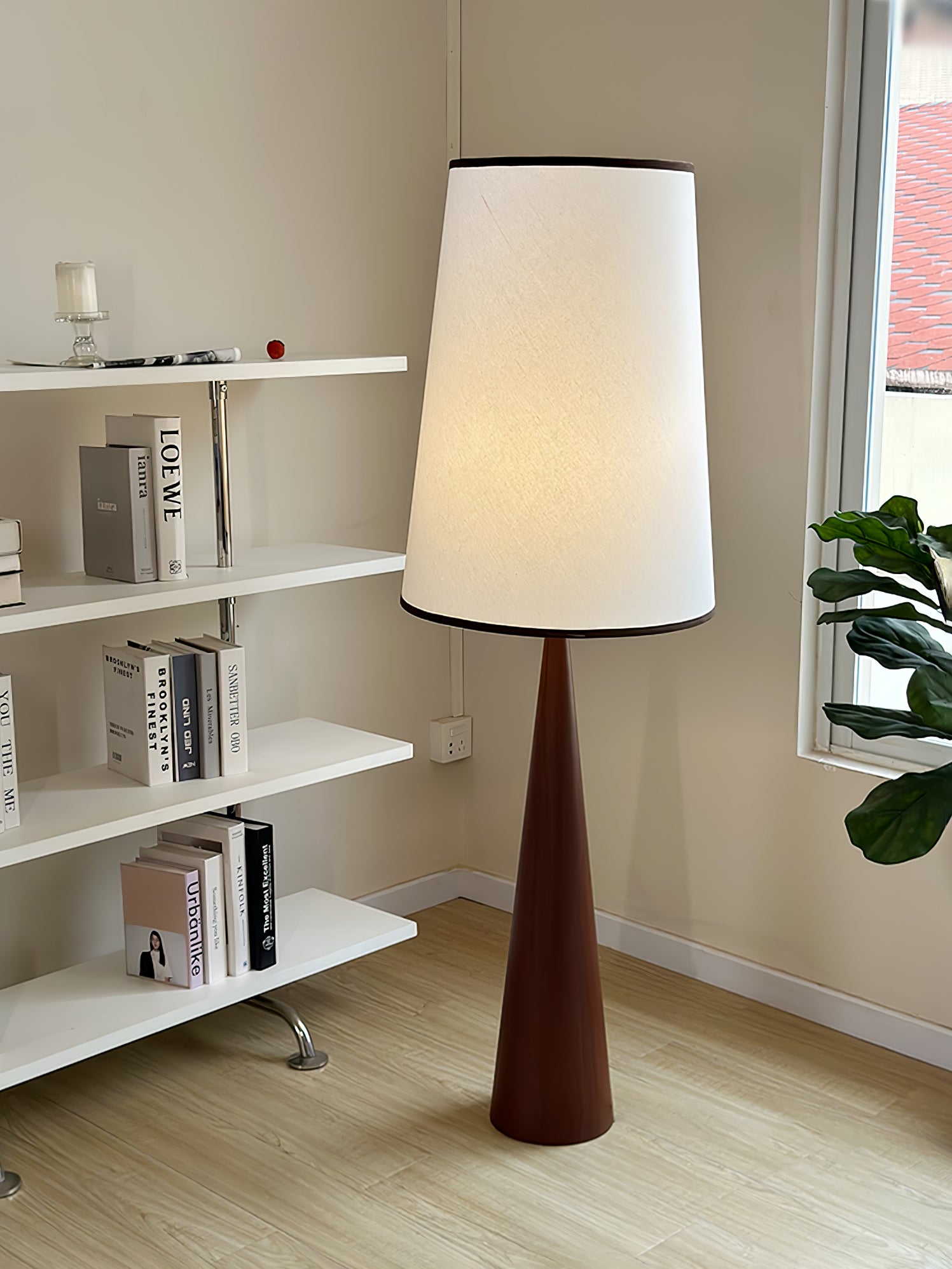 Modern Faux Wood Conical Floor Lamp - Adjustable Height Standing Light for Living Room, Bedroom & Office - Warm White LED Lighting for Cozy Home Decor