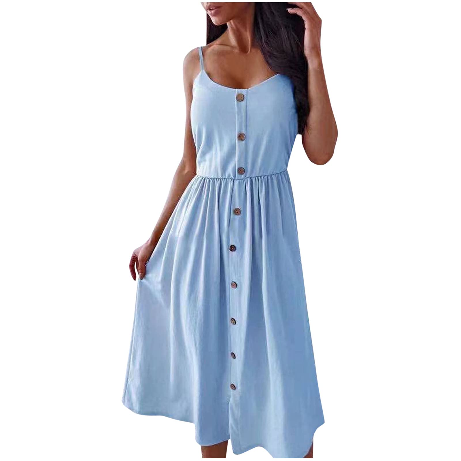 Stylish A-Line Linen Camisole Dress for Women - Button Front Midi Dress | Summer Beach Holiday & Casual Wear | Perfect for Vacations, Date Nights & Outdoor Events