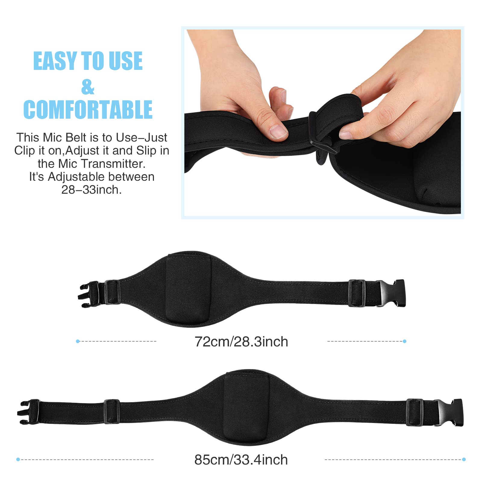 Adjustable Fitness Microphone Belt - Black Wireless Mic Strap for Instructors & Trainers | Perfect for Gym, Yoga, and Group Fitness Classes