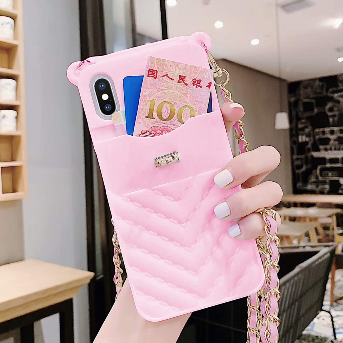 **LUVI iPhone 12 Mini Wallet Case with Crossbody Strap – Slim Credit Card Holder & Soft Silicone Cover (5.4 Inch, Pink) – Perfect for Travel, Shopping, and Everyday Use**