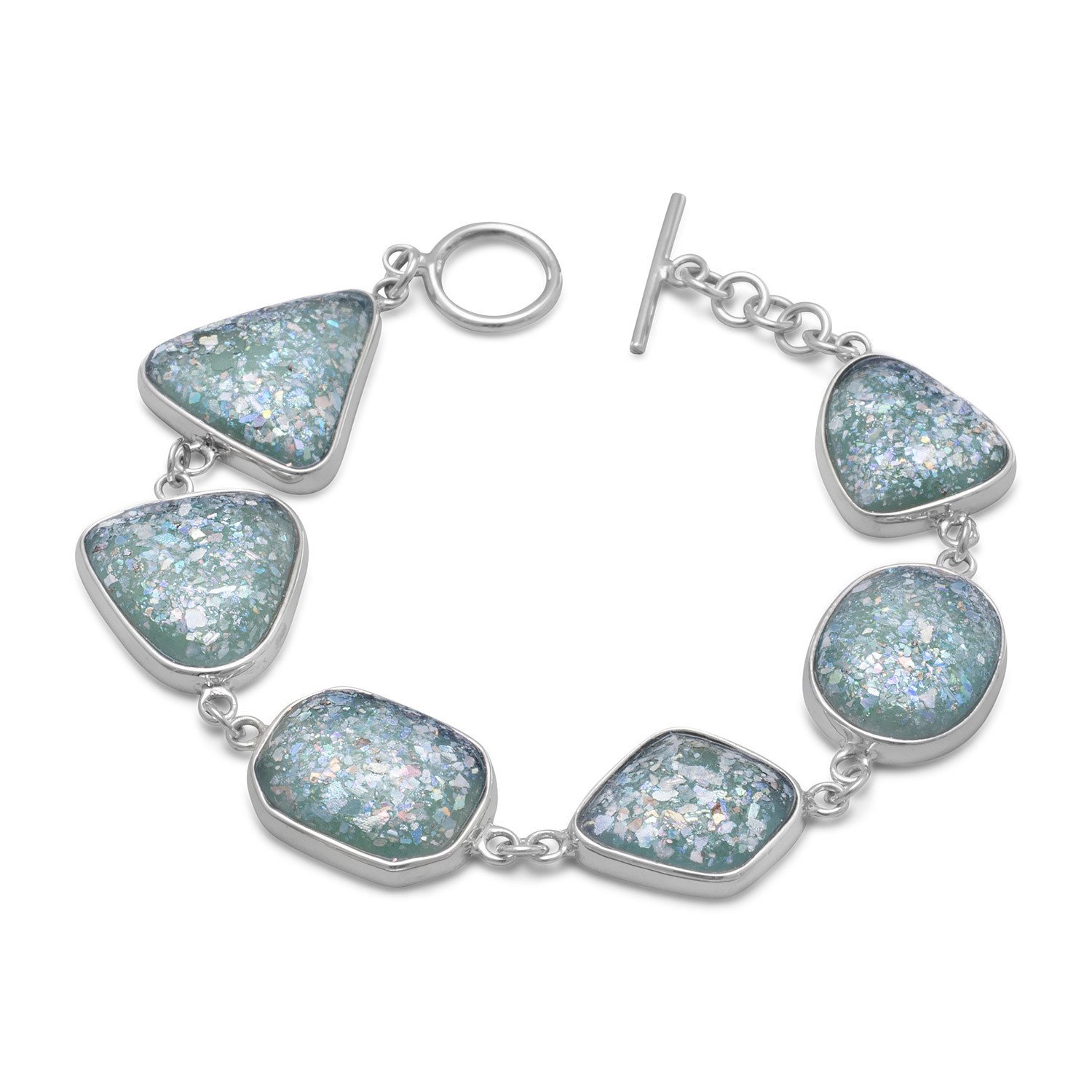 Ancient Roman Glass Bracelet - Handmade in Israel with Freeform Sterling Silver & Unique Shapes | Vintage Jewelry for Women, Boho Chic Accessory, Gift for History Lovers