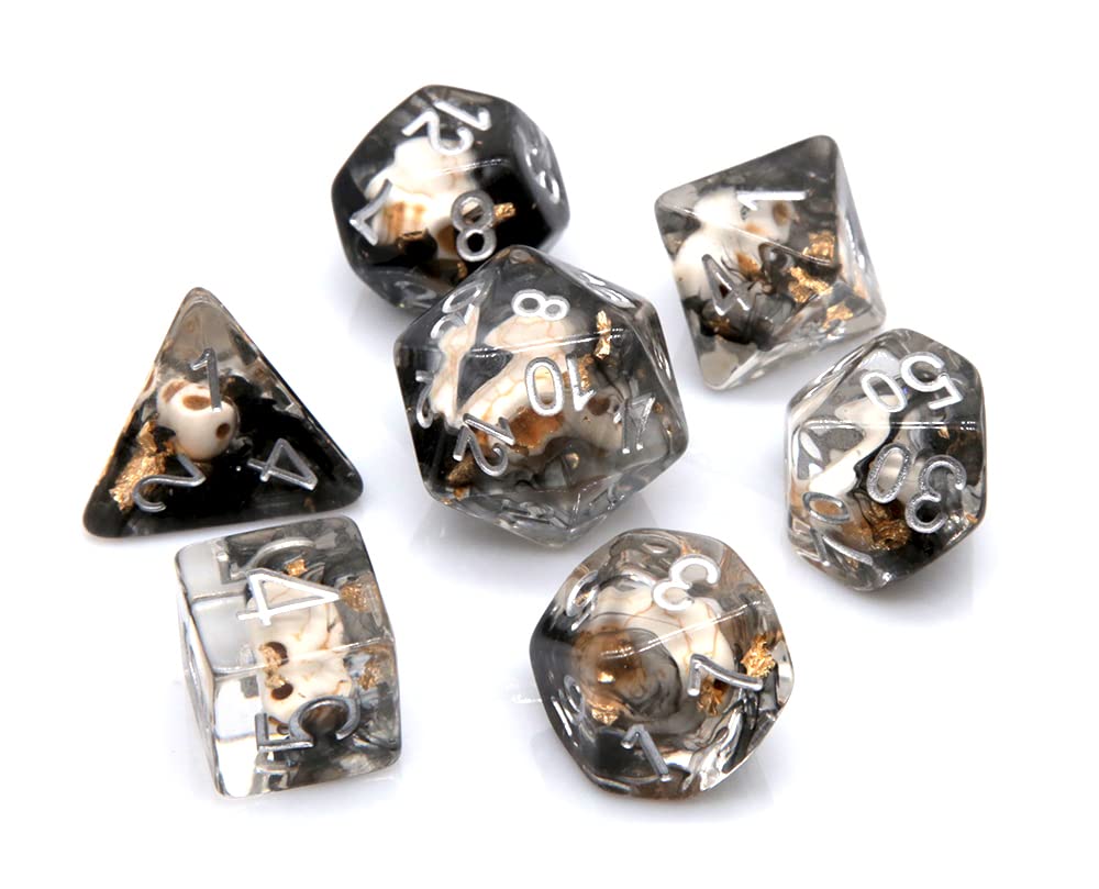 Premium Polyhedral Dice Set for D&D, RPG & MTG - 7-Piece HS Dice Skull Set with D20, D12, D10, D8, D6 & D4 - Sparkle Skull Design for Tabletop Gaming, Dungeons & Dragons Campaigns & Magic: The Gathering Battles