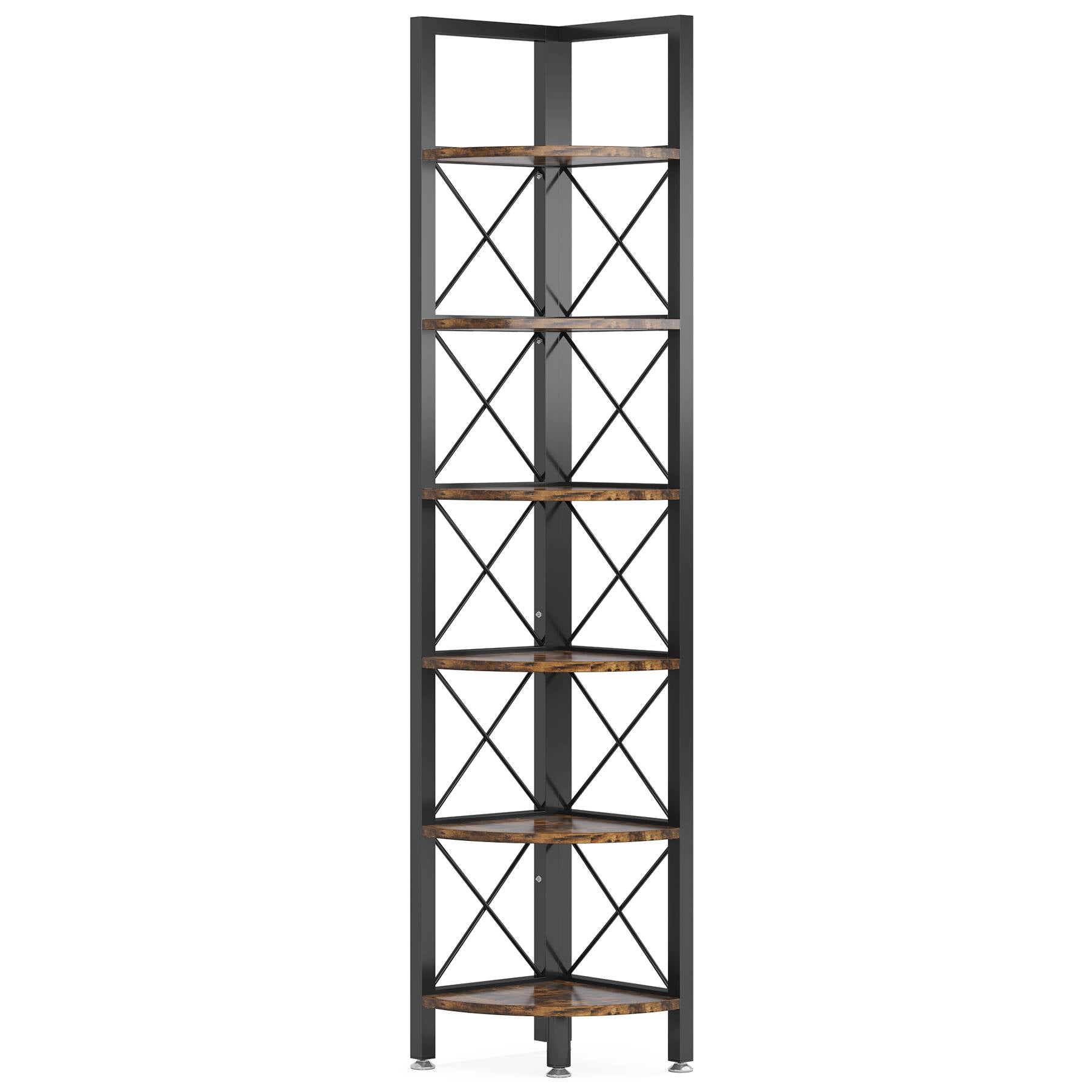 6-Tier Corner Shelf - Space-Saving Bookshelf Organizer for Bedroom, Bathroom & Office - Compact Storage Rack for Books, Plants & Decor in Small Spaces