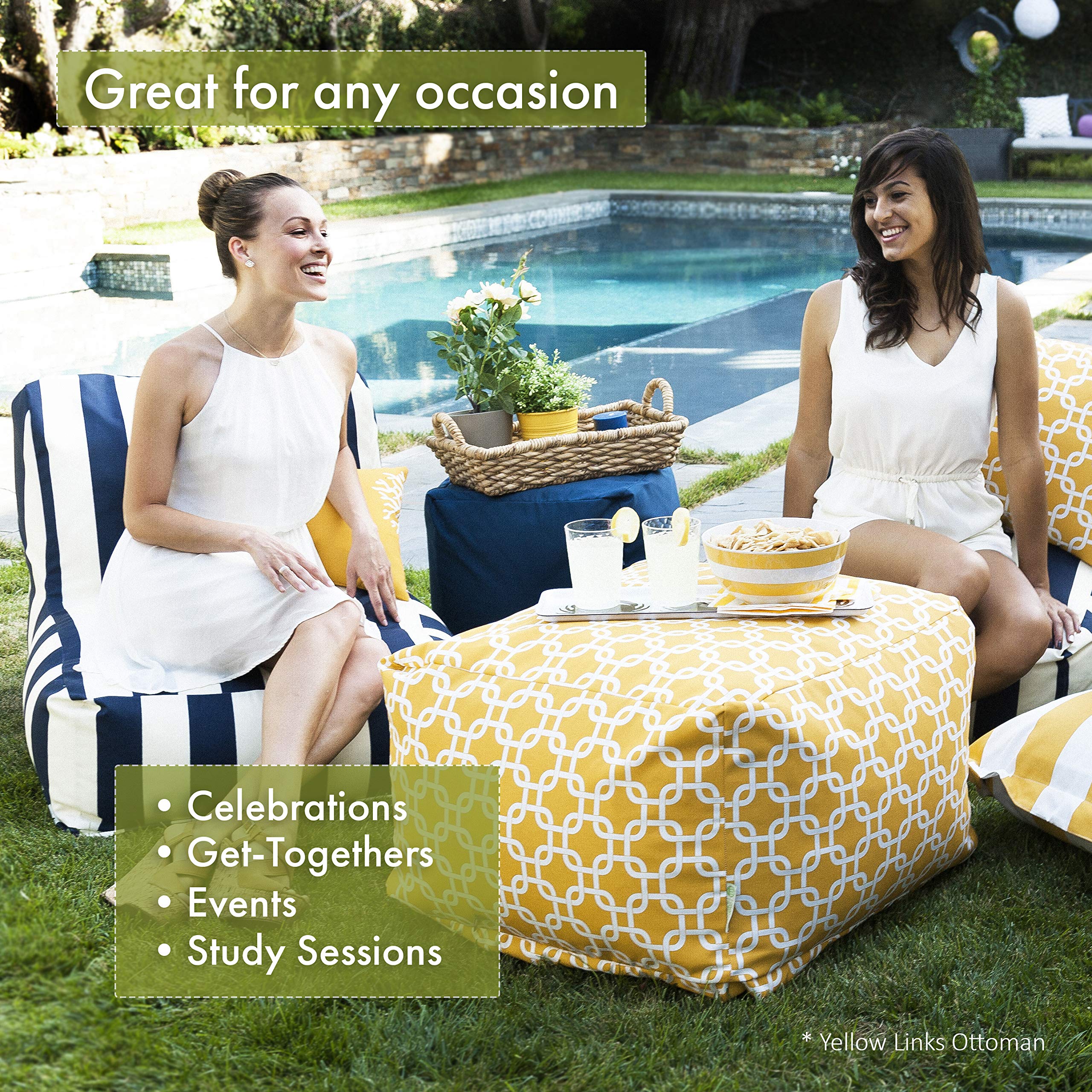 Majestic Home Goods Large Teal Chevron Ottoman - Stylish Footrest & Extra Seating for Living Room, Bedroom, or Office