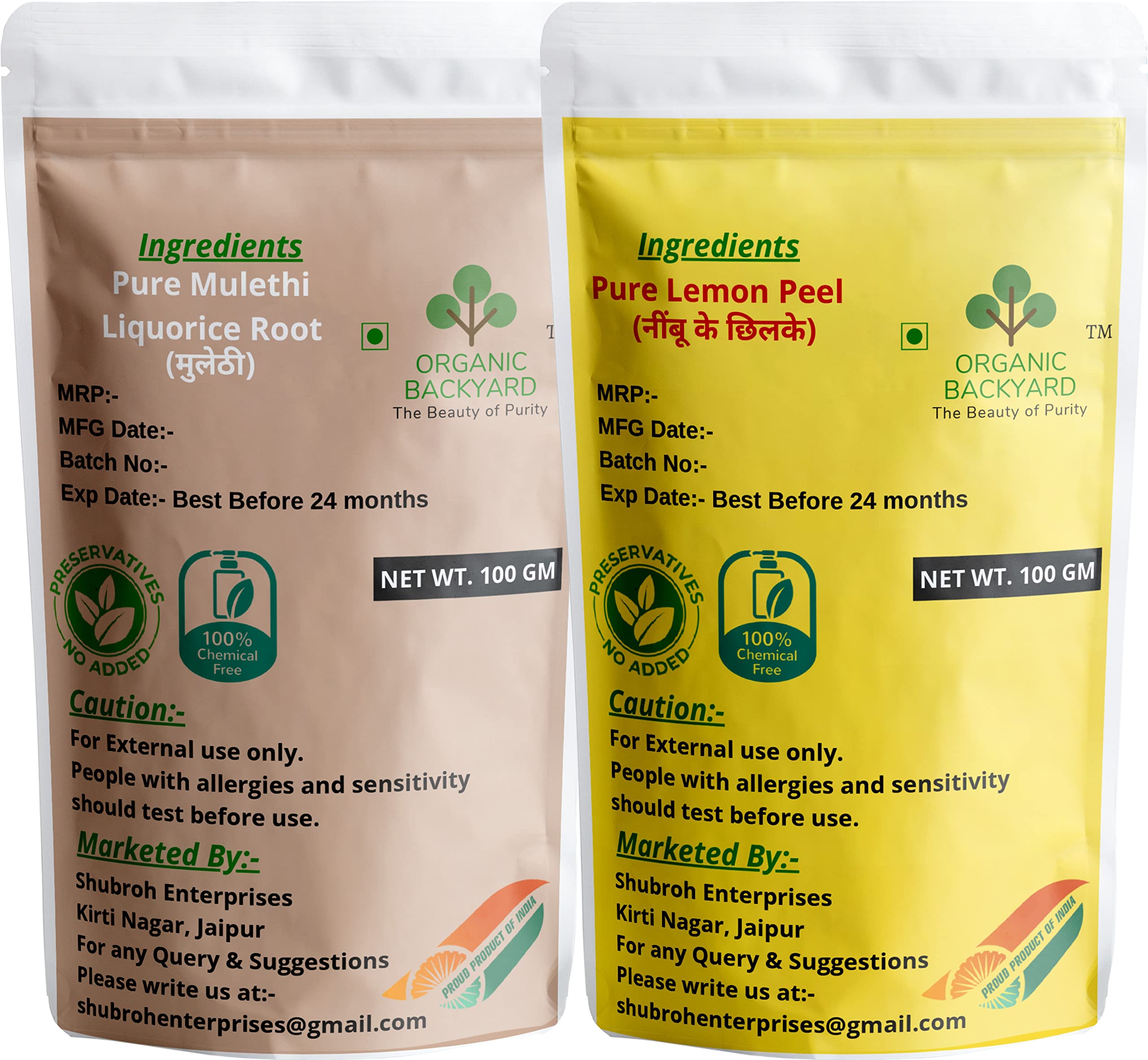 Organic Mulethi & Lemon Peel Powder Combo - 100% Natural Face Care Treatment (100g Each) for Glowing Skin, Acne Relief & Brightening - Perfect for DIY Face Masks & Ayurvedic Skincare Routines