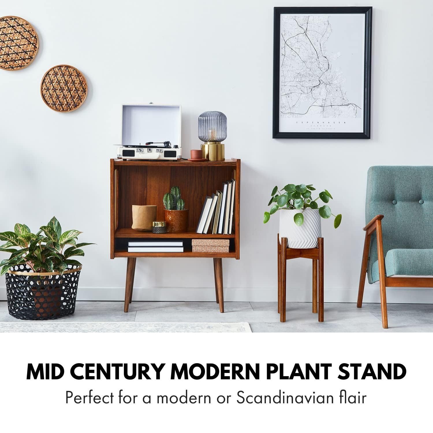 Mid Century Modern Bamboo Plant Stand - Adjustable Indoor Plant Holder (8
