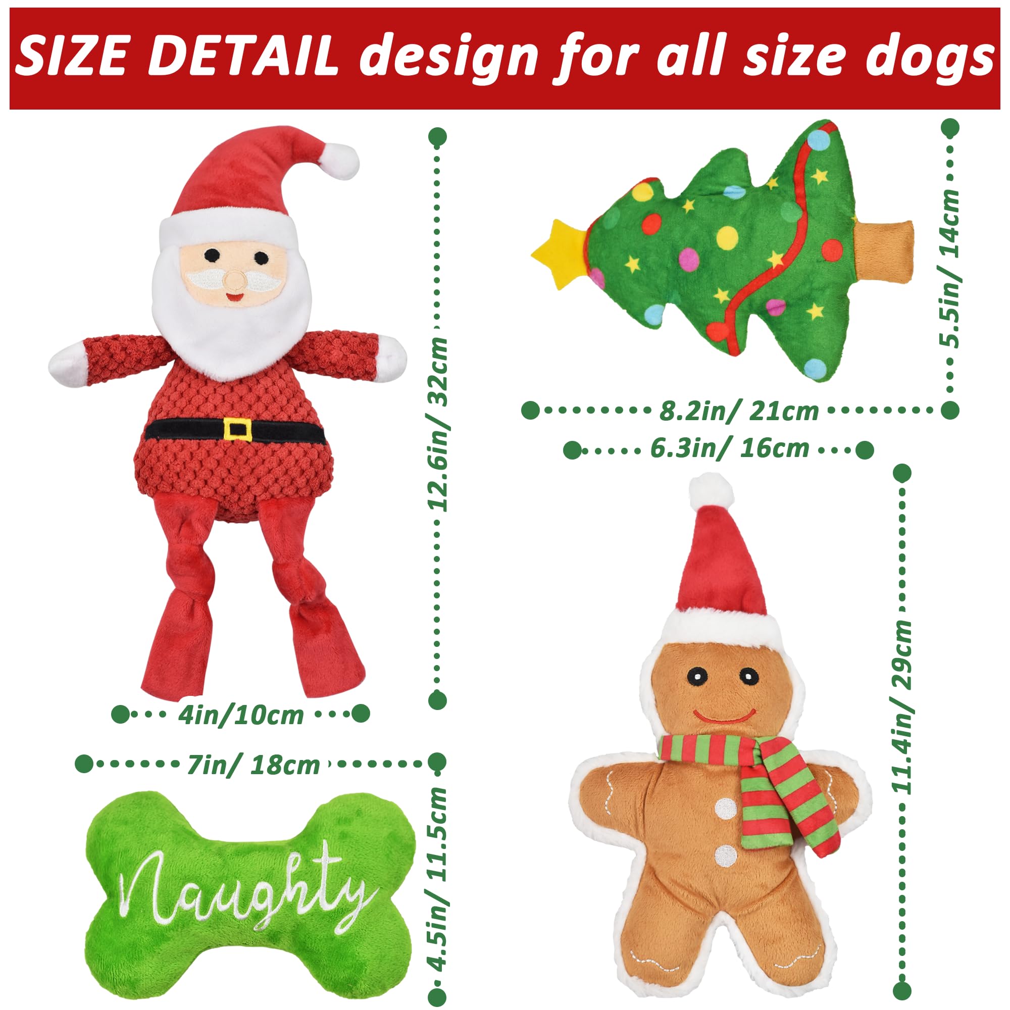 **Christmas Dog Toys 4-Pack - Squeaky Stuffed Chew Toys for Teething Puppies & Large Dogs - Durable Xmas Gift Bundle (Santa & Holiday Designs) - Perfect for Playtime, Training & Holiday Gifting**