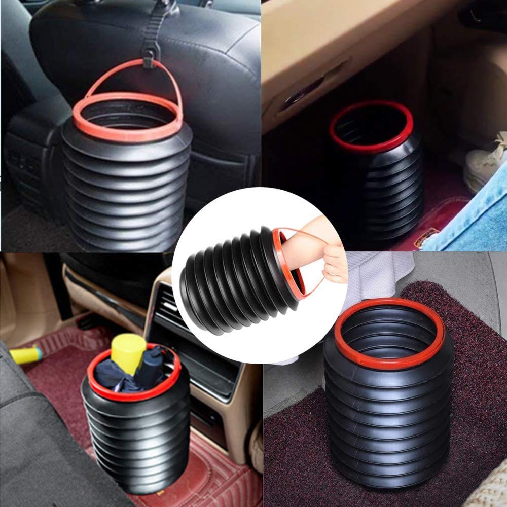 Foldable Car Trash Can - Leak-Proof Auto Storage Box & Round Fishing Bucket for Vehicles, Travel, Camping & Outdoor Activities (Black)