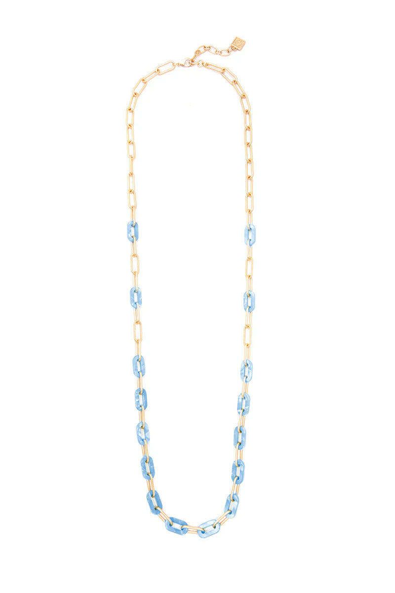 Blue Marbled Resin Link Necklace for Women - Handmade Boho Jewelry Gift - Elegant Statement Piece for Parties, Weddings & Everyday Wear