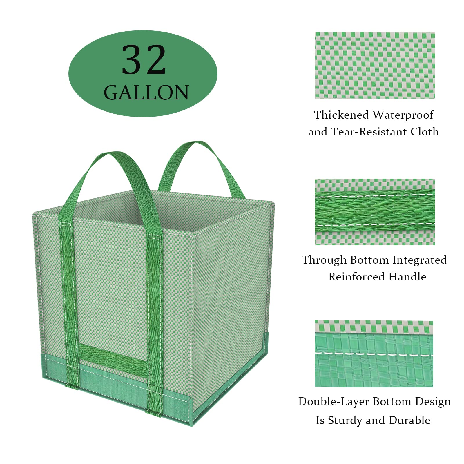 32 Gallons Heavy Duty Reusable Garden Waste Bags - 2 Pack Yard Leaf Bags with Reinforced Handles for Lawn, Leaf & Bush Trimming | Durable Outdoor Gardening Collection Bags for Fall Cleanup & Yard Maintenance