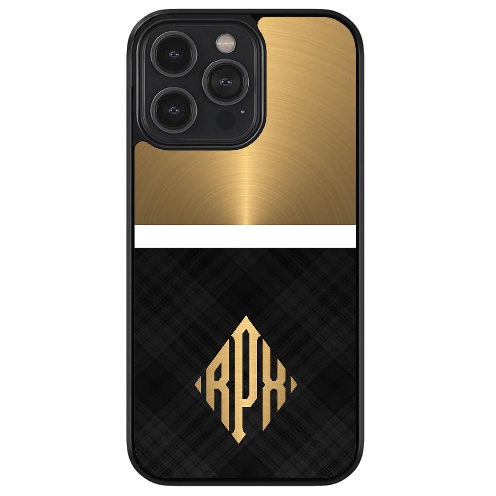 Custom Black & Gold Diamond Monogram Rubber Phone Case for iPhone 16/15/14/13/12 Pro Max Plus & 11/X/8/7 - Personalized Luxury Protection for Everyday Use & Special Occasions