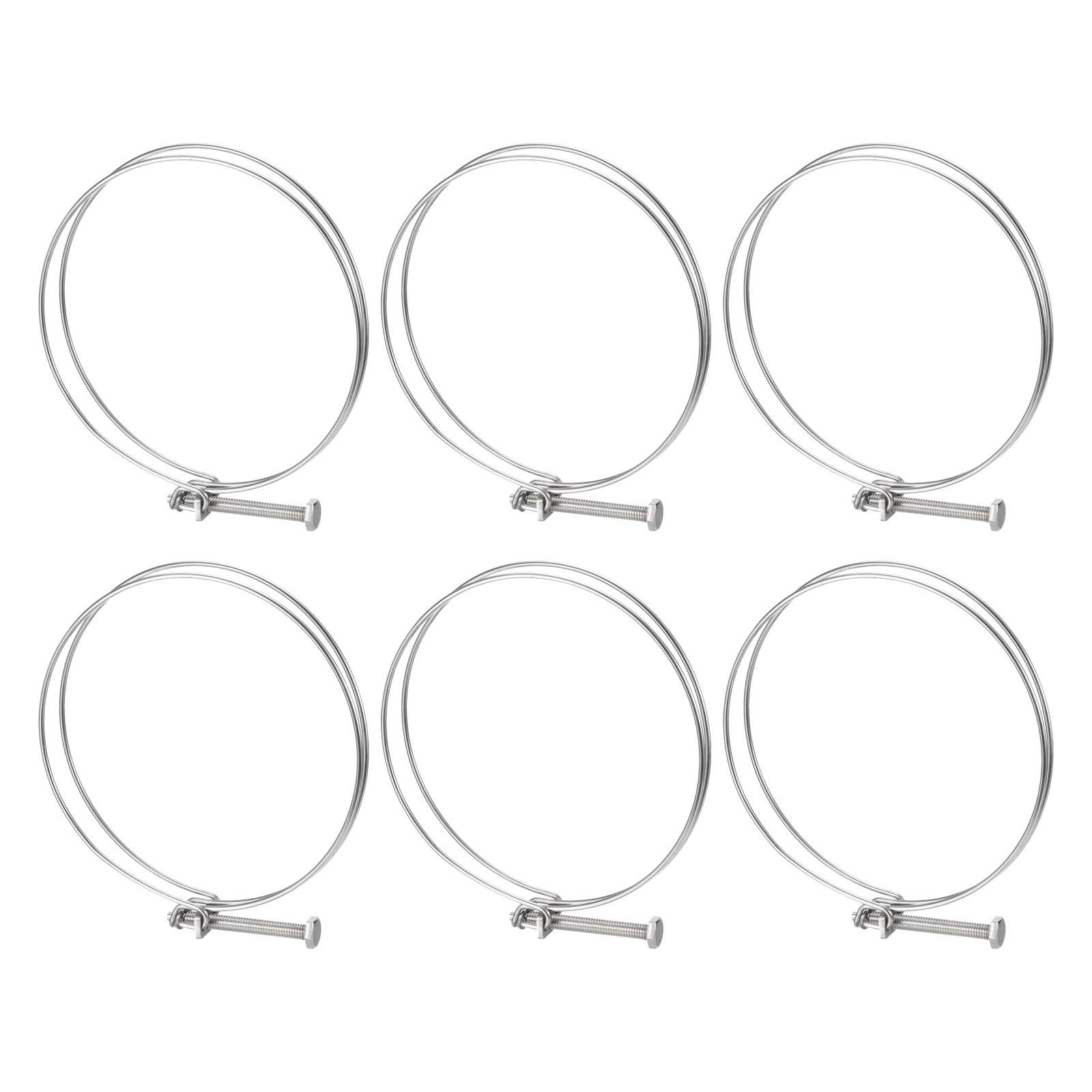 uxcell 6Pcs Stainless Steel Adjustable Double Wire Hose Clamps 150-160mm with M8 Bolt - Heavy Duty Clips for Dust Collection, Pump, Pipe & Industrial Hose Connections (Perfect for Plumbing, Automotive & HVAC Systems)