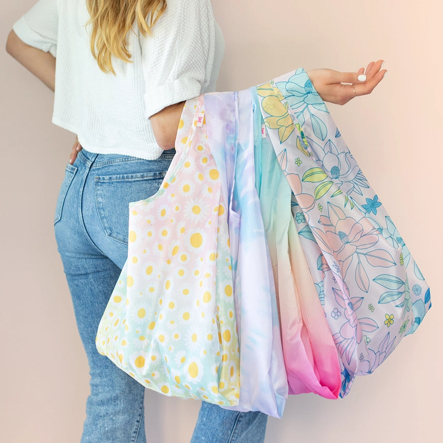Twist & Shout Reusable Foldable Shopping Bags - Large Eco-Friendly Grocery Tote for Supermarket, Beach & Travel | Durable & Washable