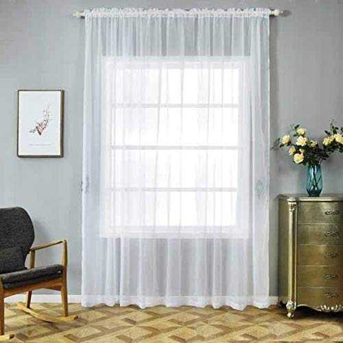 Efavormart 2 Panels White Sheer Organza Window Curtains with Rod Pocket - 52x108 Inches for Living Room, Bedroom & Wedding Decor