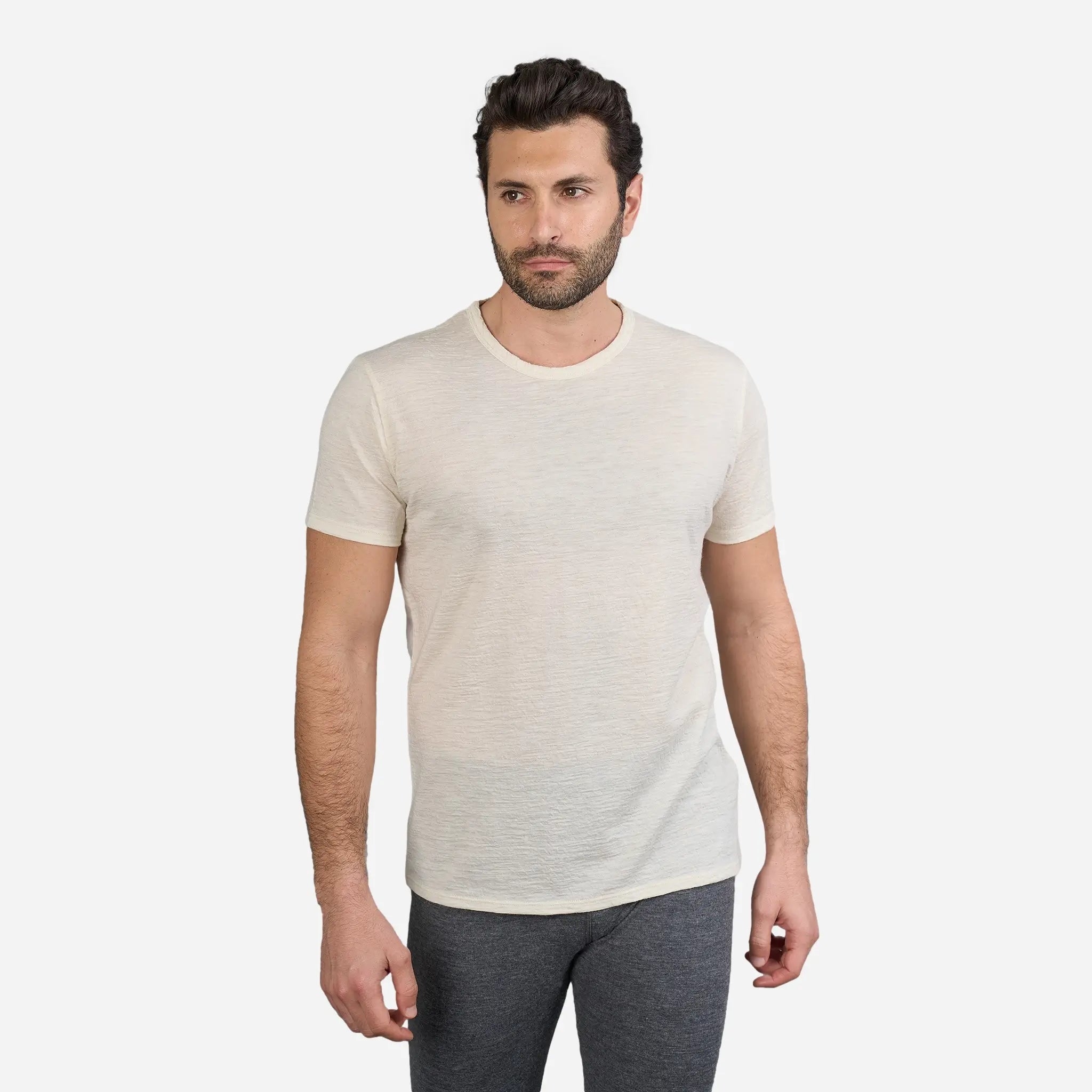 Ultralight Men's Alpaca Wool T-Shirt - 160 GSM Soft Crew Neck Tee for Outdoor Activities & Travel