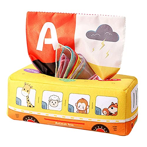 TOOYFUL Soft Plush Baby Tissue Box - Crinkle Paper Hand Towels & Gauze Scarves for Toddlers | Sensory Learning Toys for Preschool Development | Perfect for Daycare, Playtime & School Bus Activities