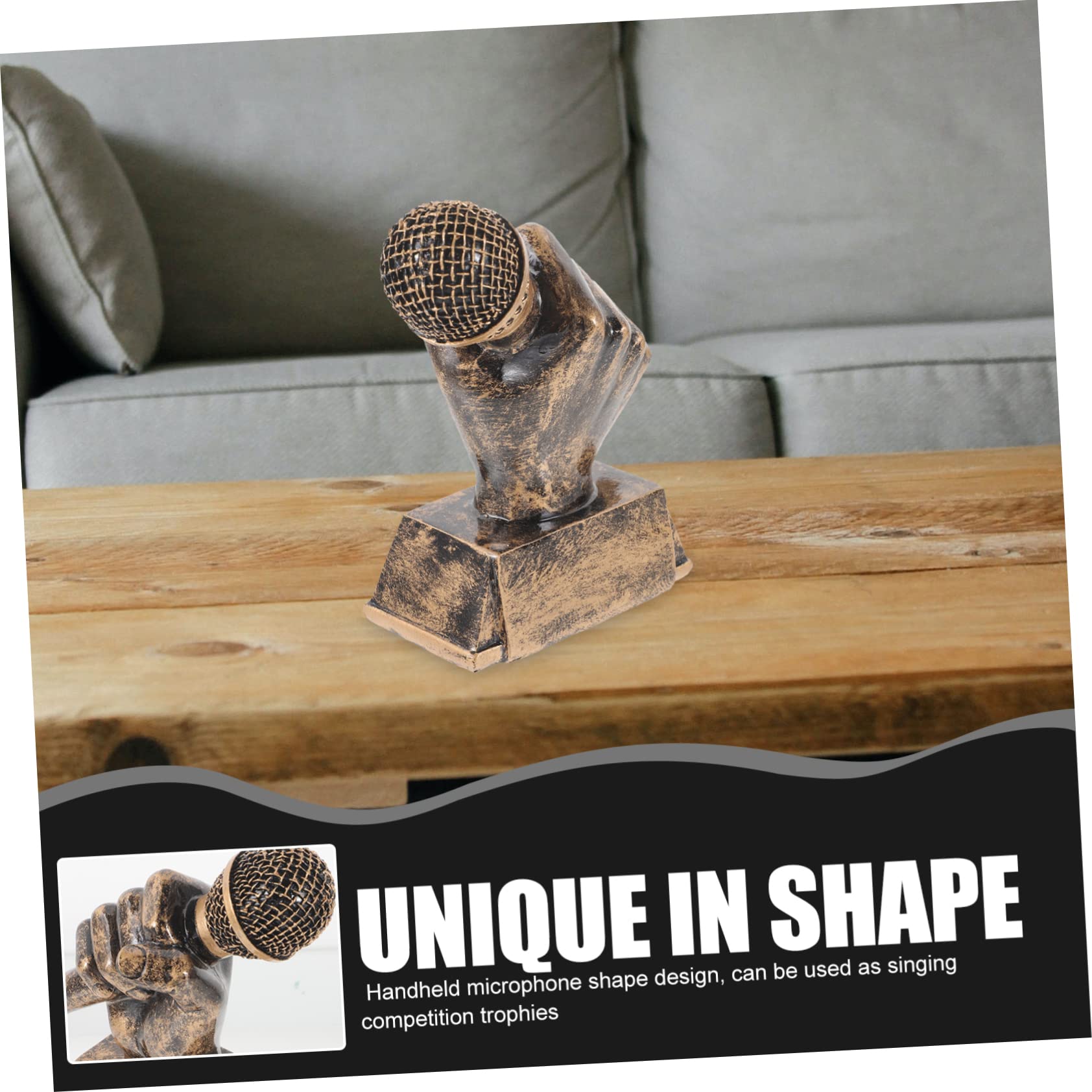 OHPHCALL Retro Microphone Trophy - Mini Music Award Trophy, Resin Microphone Prop for Singing Contests, Karaoke Parties & Stage Performances