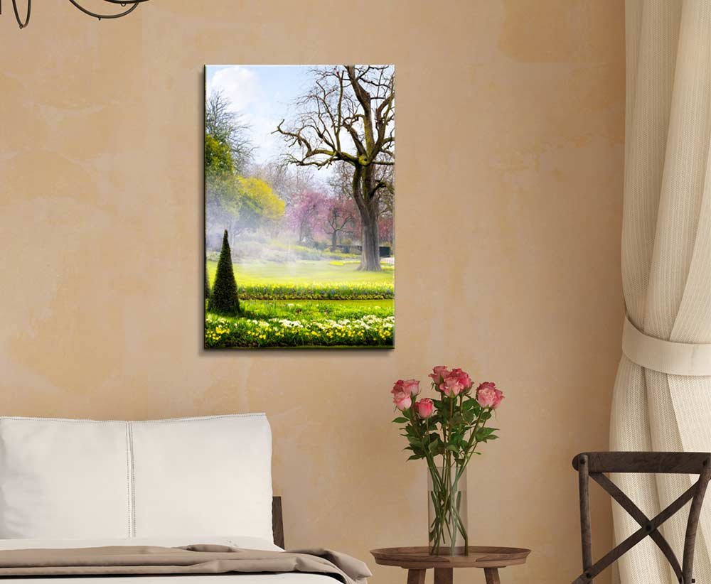 Modern Canvas Wall Art - Stretched Gallery Wrap Giclee Print of Beautiful Summer Morning Park Scenery | Ready to Hang Home Decor (18