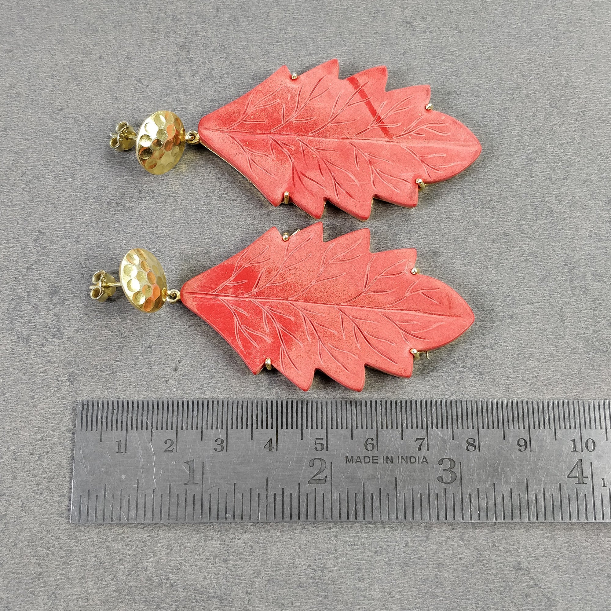925 Sterling Silver Gold Plated Maple Leaf Earrings - Hand Carved Red Synthetic Gemstone Dangle Earrings with Push Back for Women | Perfect for Fall Fashion, Holiday Parties & Everyday Elegance