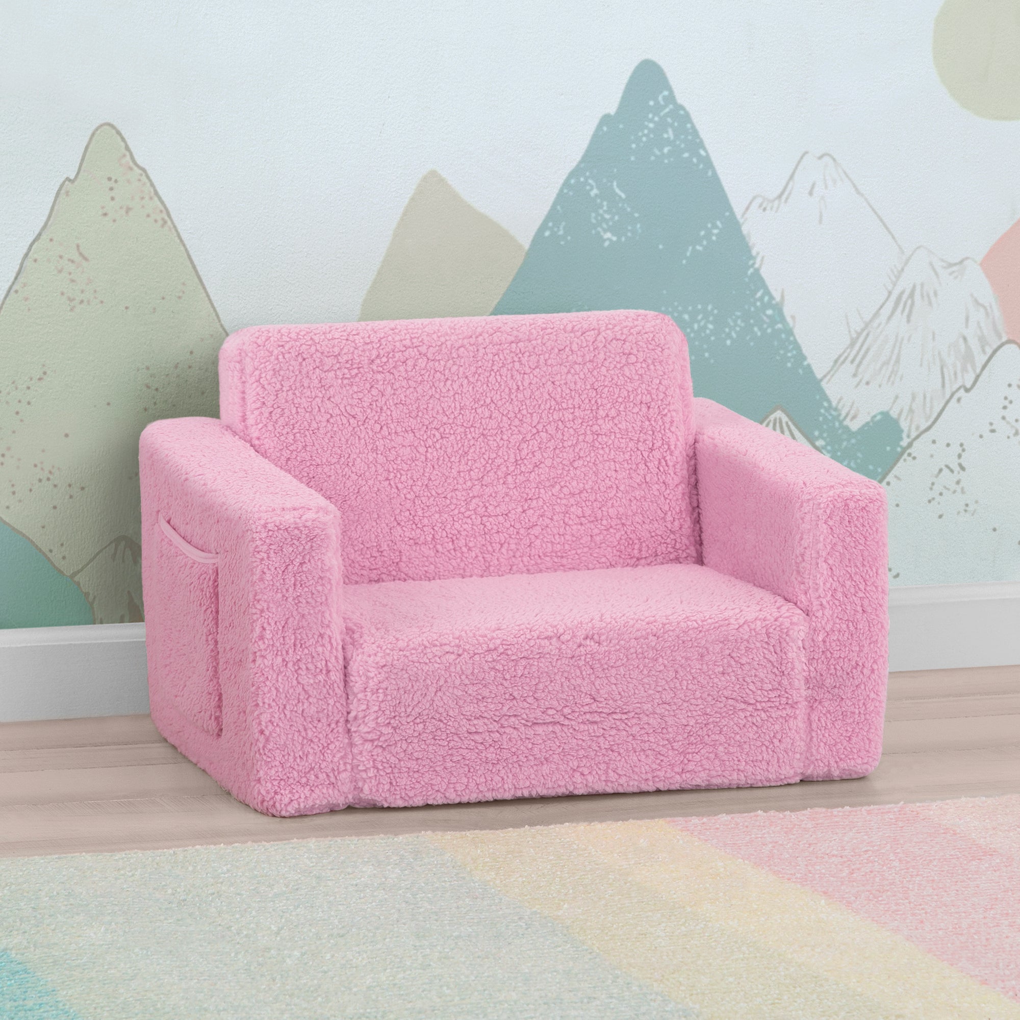 Cozy Flip Out Sherpa 2-in-1 Convertible Kids Chair to Lounger - Soft Plush Convertible Seating for Bedroom, Playroom & Nursery - Perfect for Reading, Relaxing & Playtime