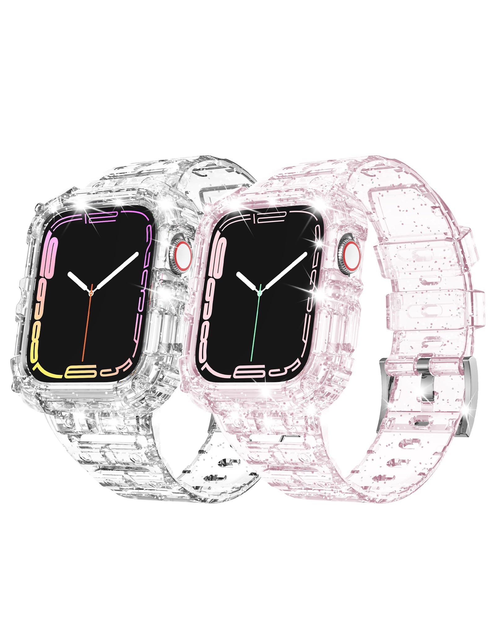 Clear Protective Case & Shockproof Strap Compatible with Apple Watch Series 8/7/6/5/4/3/2/1 & SE - 38mm 40mm 41mm 42mm 44mm 45mm Sizes - Perfect for Gym, Running & Everyday Wear