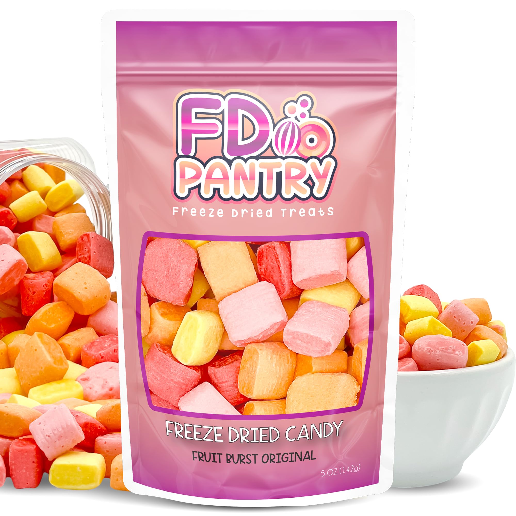 Freeze Dried Fruit Bursts Candy - 5oz Assorted Flavors (Cherry, Strawberry, Lemon, Orange) | Healthy Sweet Snacks, Party Favors & Gift Ideas | Perfect for Office Treats, Road Trips and Movie Nights