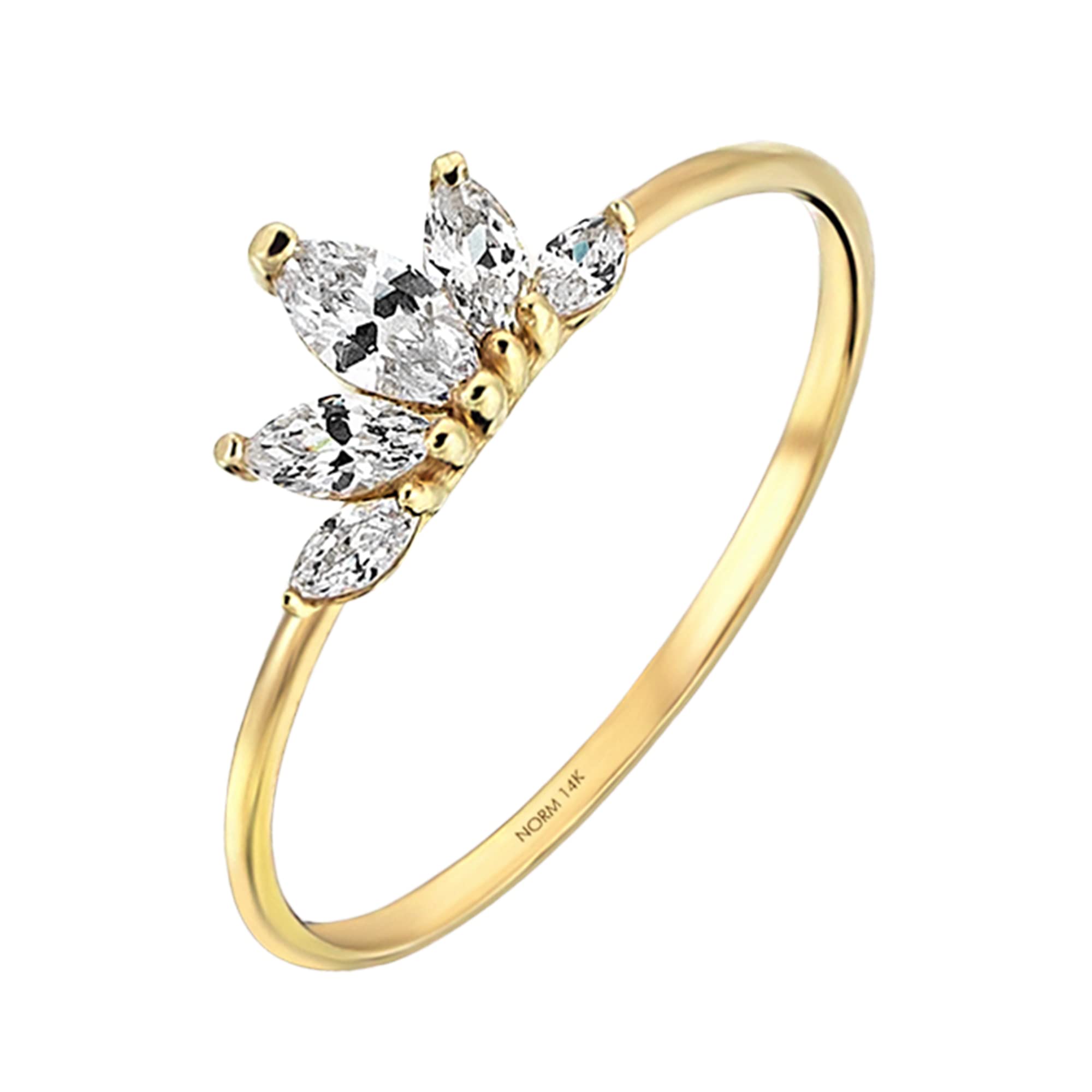 14K Solid Gold Marquise Royal Ring - Women's Minimalist Engagement & Promise Ring, Dainty Crown Jewelry for Weddings, Anniversaries, and Special Occasions