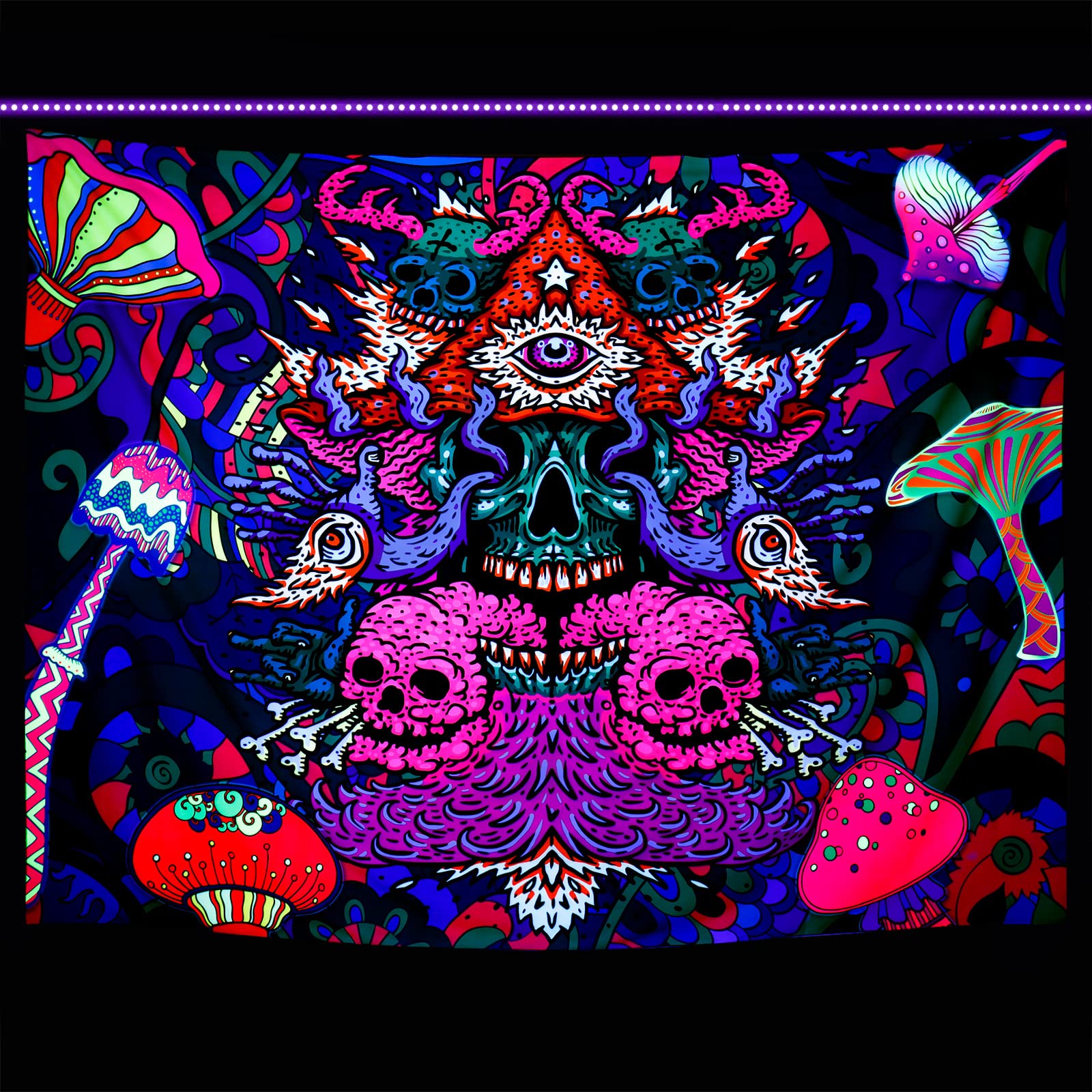 Leofanger UV Reactive Blacklight Skull Tapestry - 59.1