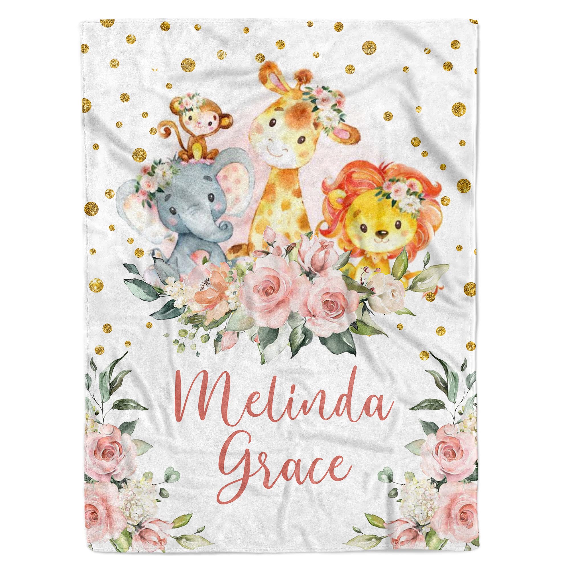 Custom Baby Blanket for Girls with Name - Personalized Newborn Gift | Soft & Cozy Safari Print Blanket for Nursery, Christening & Birthday Presents