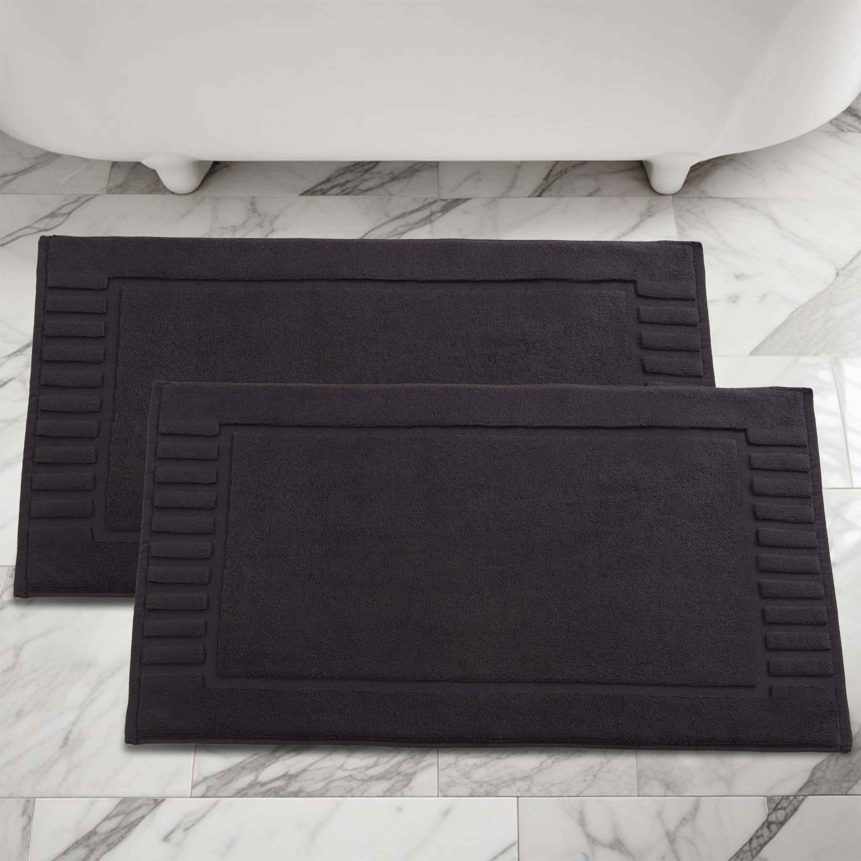 Premium Cotton Modern Geometric Border Absorbent Bath Mat Set of 2 - Non-Slip Soft Bathroom Rug for Bathroom Floor, Shower, Vanity Area - Home Decor Essentials