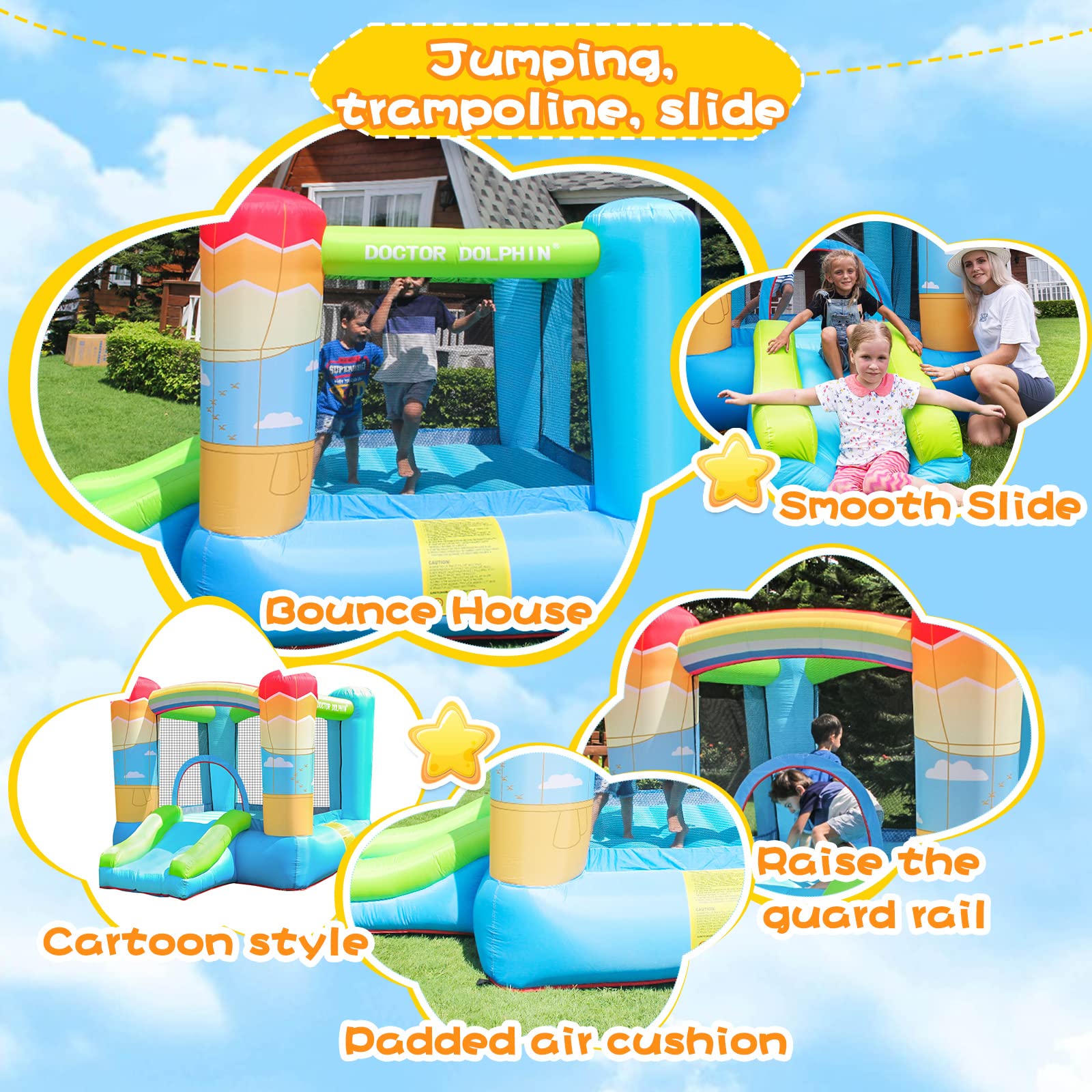 Doctor Dolphin Indoor Bounce House for Kids with Blower - Inflatable Jump House for Toddlers, Birthday Gift (350W Blower Included) - Perfect for Indoor Playrooms, Backyard Parties & Family Gatherings