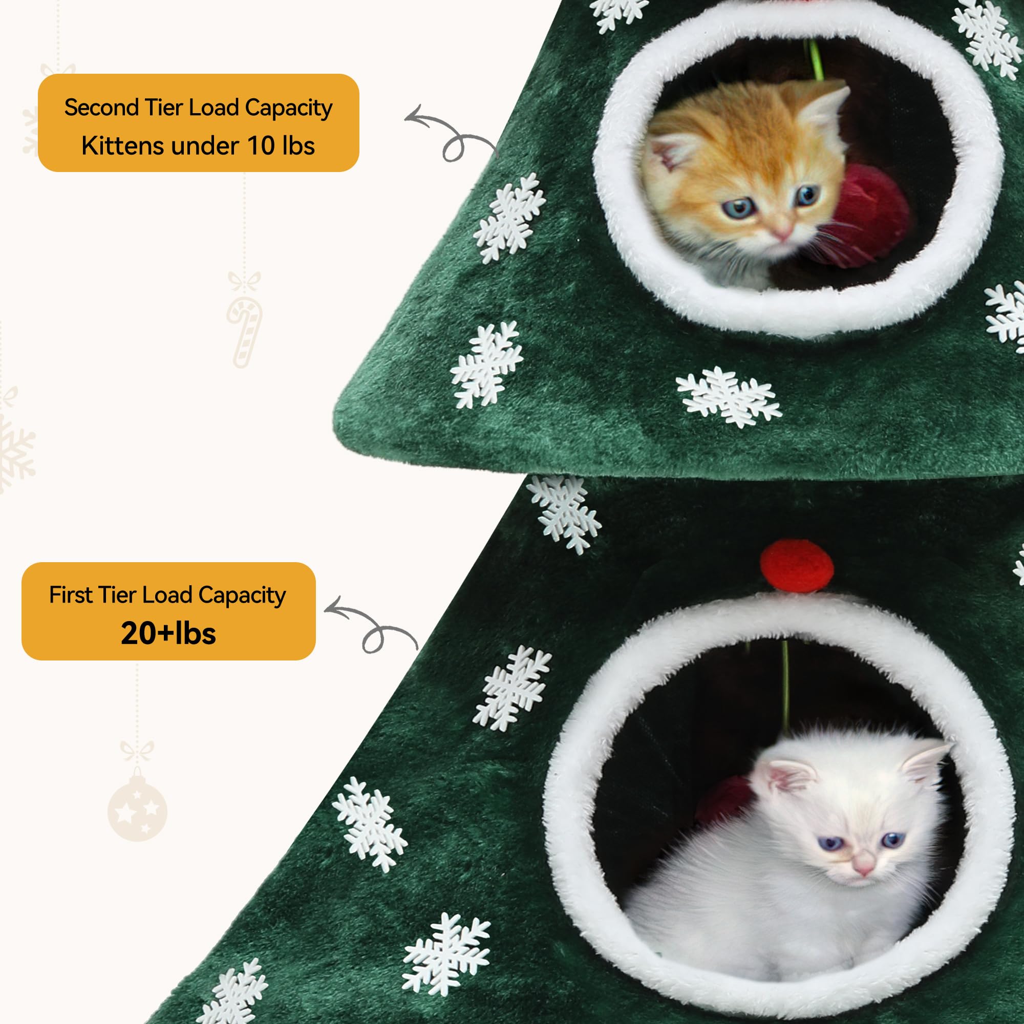 YITAHOME 52-inch Christmas Cat Tree with 2 Cozy Cat Houses - Indoor Cat Tower Furniture with Teaser Toy for Play & Holiday Decor - Perfect for Living Room, Bedroom & Christmas Gift for Cat Lovers