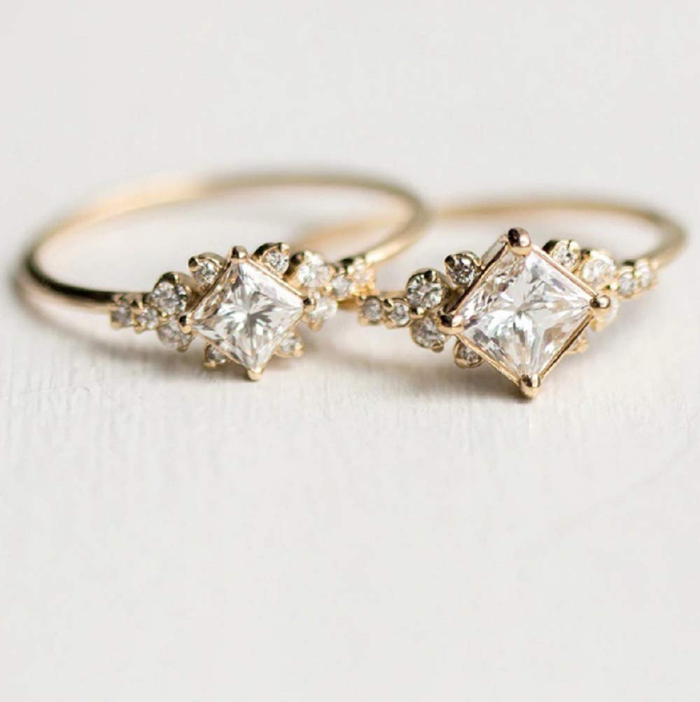 Lzz Fashion Women's Gold Plated Square Zircon Ring - Cubic Zirconia Stackable Wedding Band Jewelry - Size 6-10 (US 7) - Perfect for Bridal, Anniversary, Party & Everyday Wear