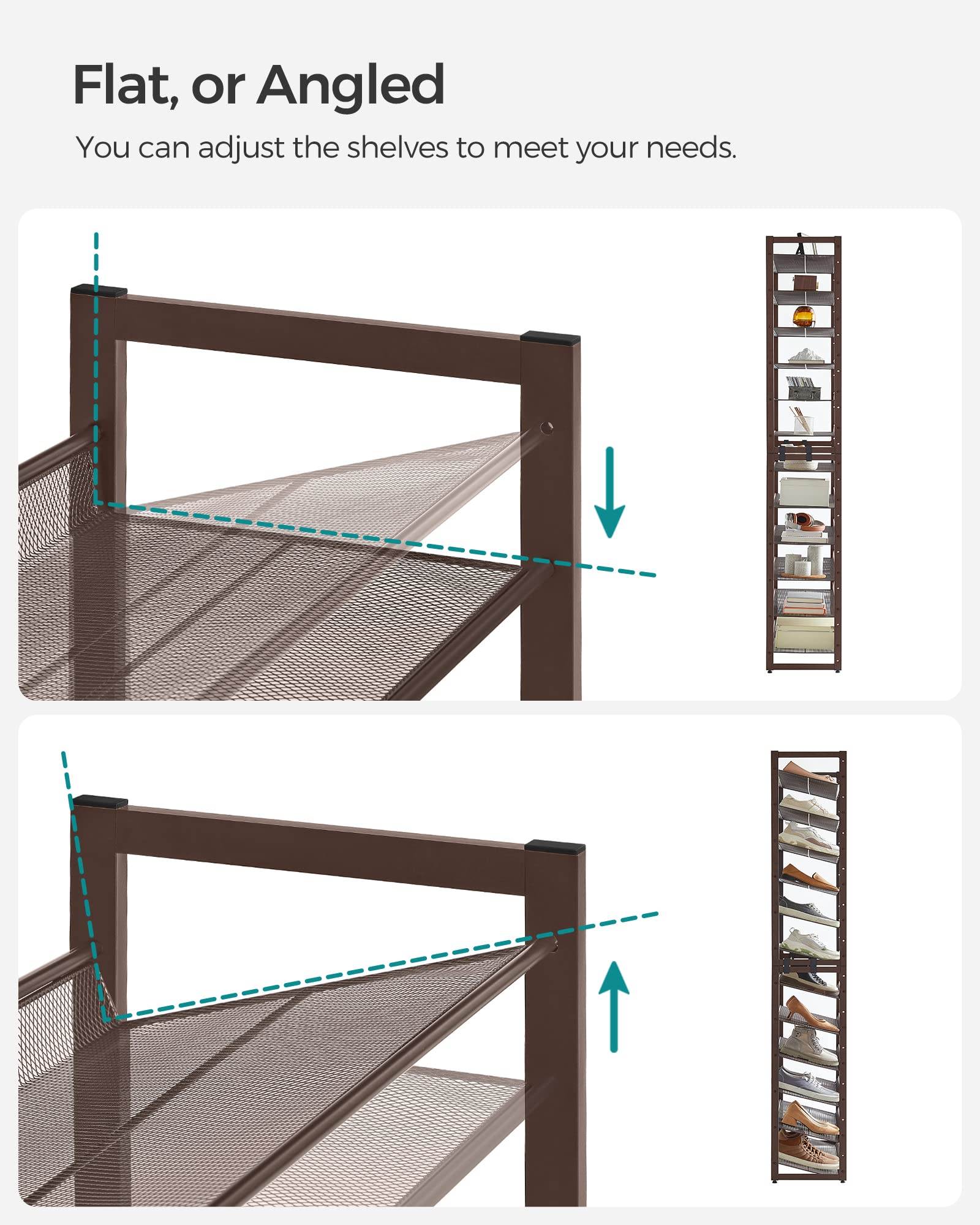 SONGMICS 12-Tier Metal Shoe Rack Organizer - Stackable Shoe Storage Shelf for Entryway, Closet & Garage - Adjustable Shelves Holds 48+ Pairs - Bronze (ULMR12A) | Perfect for Small Spaces, Apartment Organization & Shoe Lovers Collection
