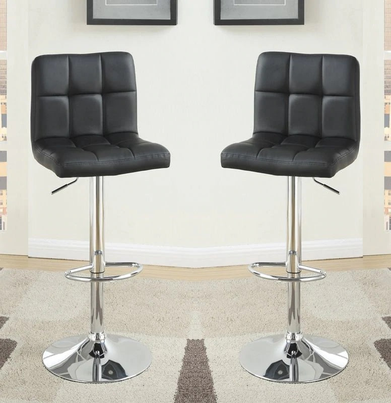 Black Faux Leather Bar Stools Set of 2 - Adjustable Height Counter Stools for Kitchen Island, Dining & Home Bar - Modern PU Leather Bar Height Chairs for Breakfast Nook & Entertainment Areas