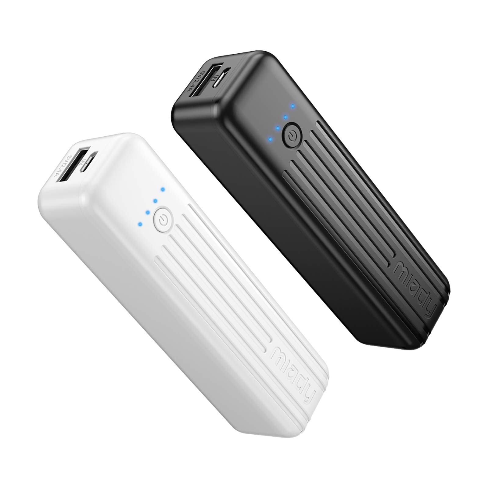 Miady 2-Pack 5000mAh Ultra Slim Portable Charger - 3.45oz Lightweight Power Bank with 5V/2.4A Fast Charging & 5V/2A Input - Compact External Battery Pack for iPhone 15/14/13, Samsung Galaxy S23/S22, AirPods & More - Perfect for Travel, Camping & Emergency Power Backup