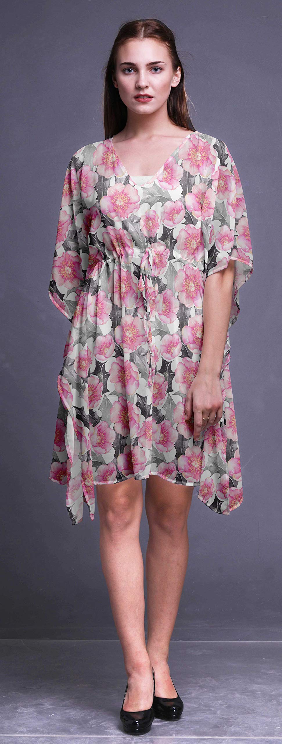 Bimba Women's Short Caftan Midi Dress - Beach Cover Up, Swimwear Wrap, Boho Kaftan for Poolside, Vacation & Summer Outfits